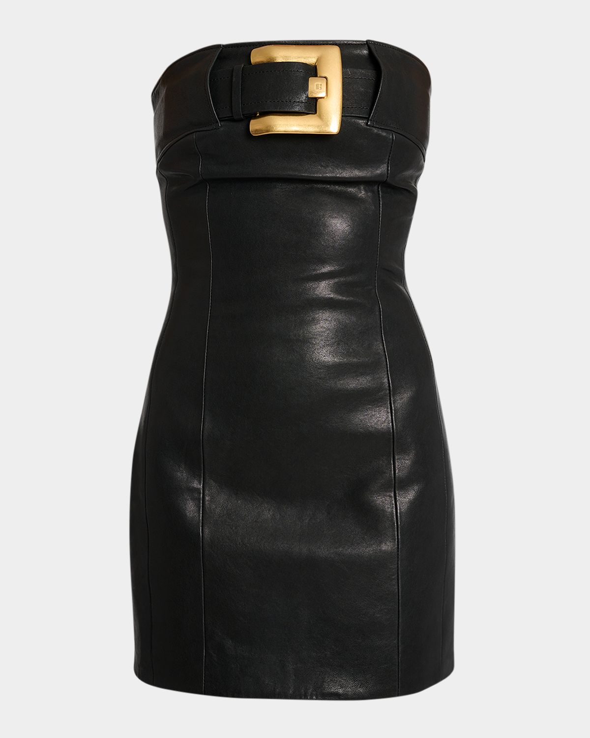Balmain Belted Strapless Leather Mini Bustier Dress