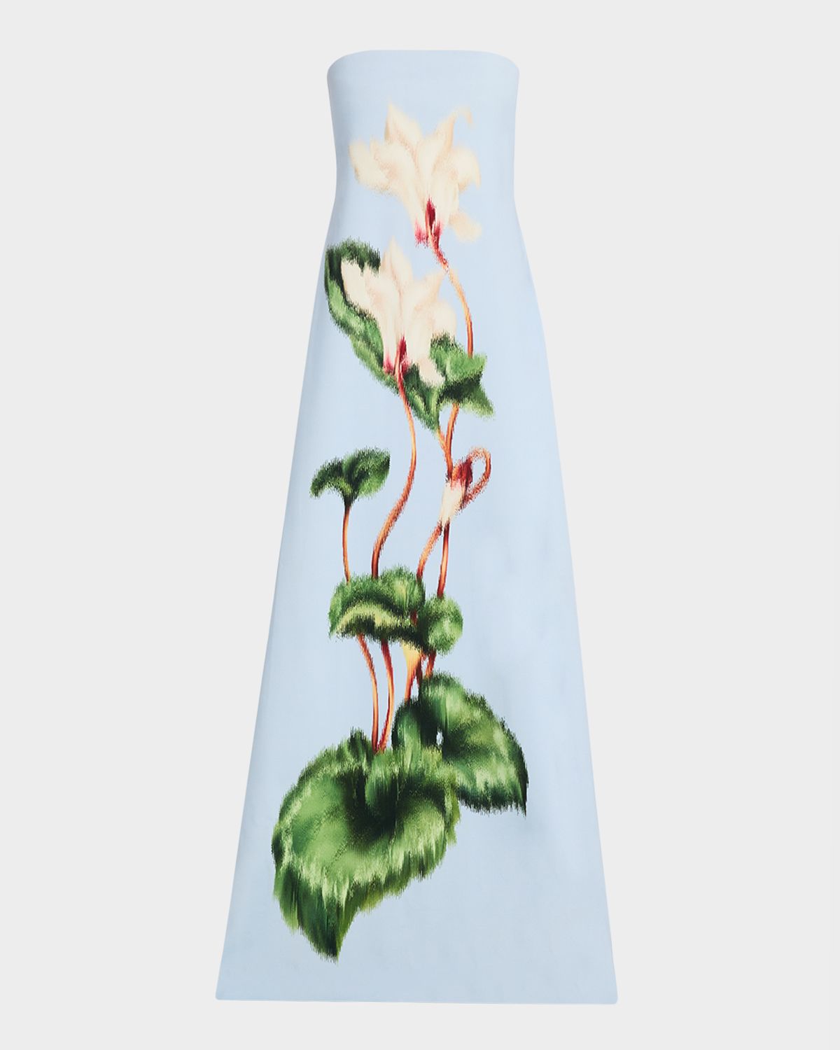 Oscar de la Renta Strapless Chinese Cyclamen Print Gown