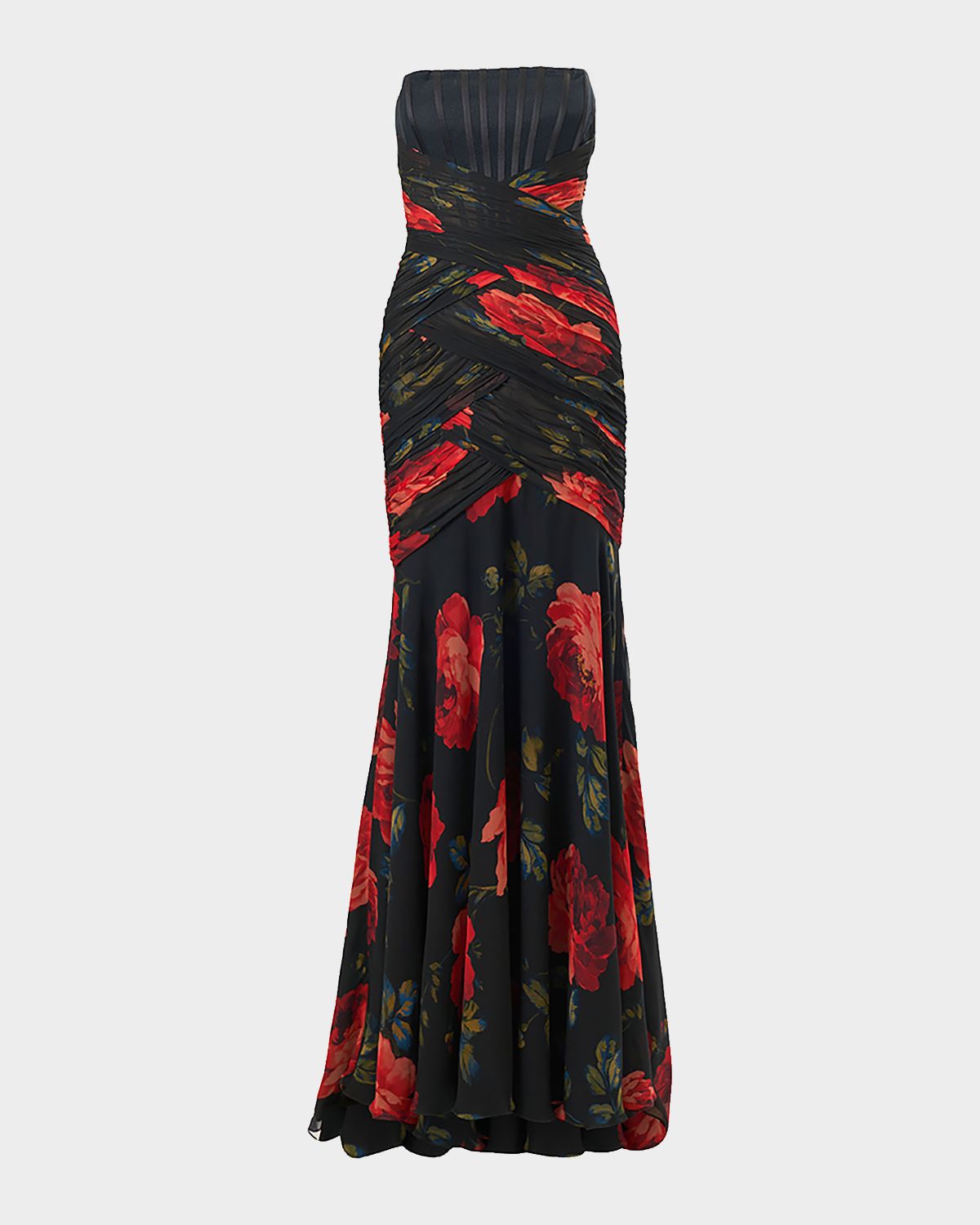 Carolina Herrera Floral Chiffon Strapless Corset Gown