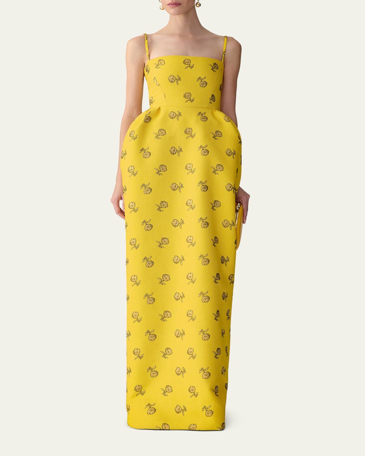 Carolina Herrera Metallic Floral Jacquard Sleeveless Bell Gown