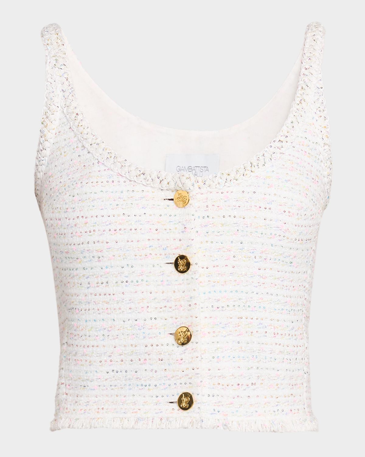 Giambattista Valli Paillette Tweed Button-Front Crop Top
