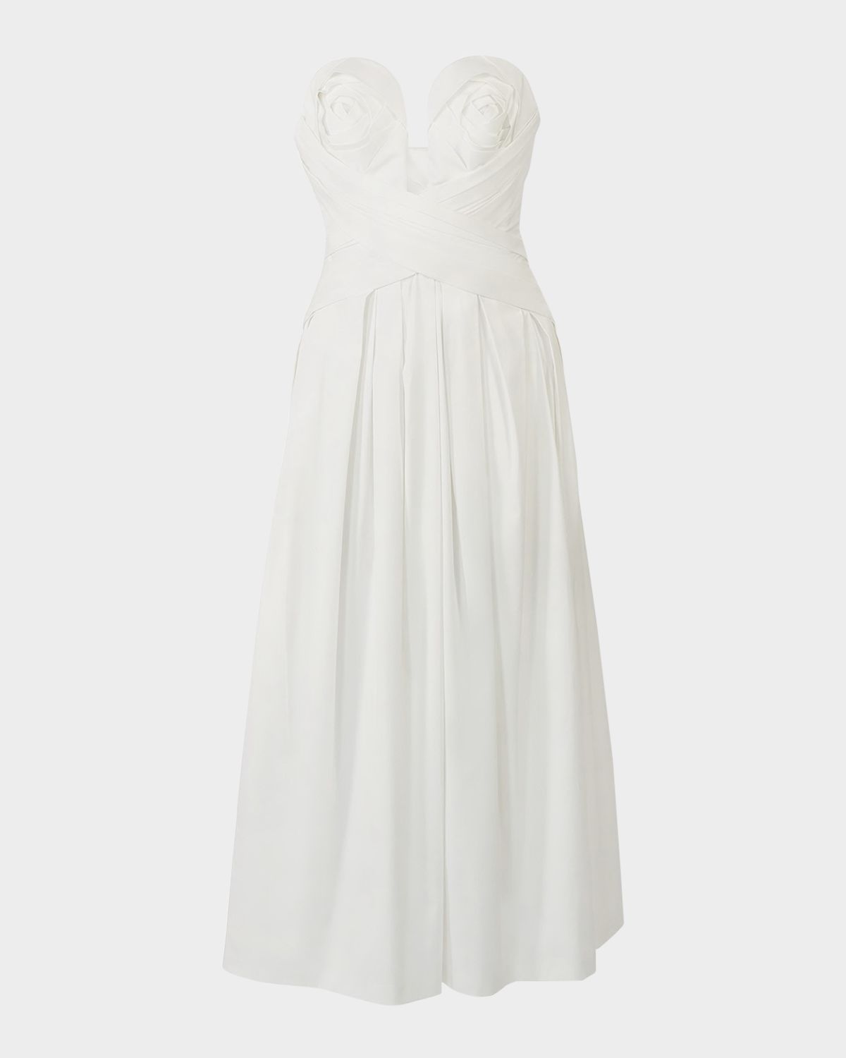 Carolina Herrera Plunging Strapless Rosette Draped Tea-Length Dress