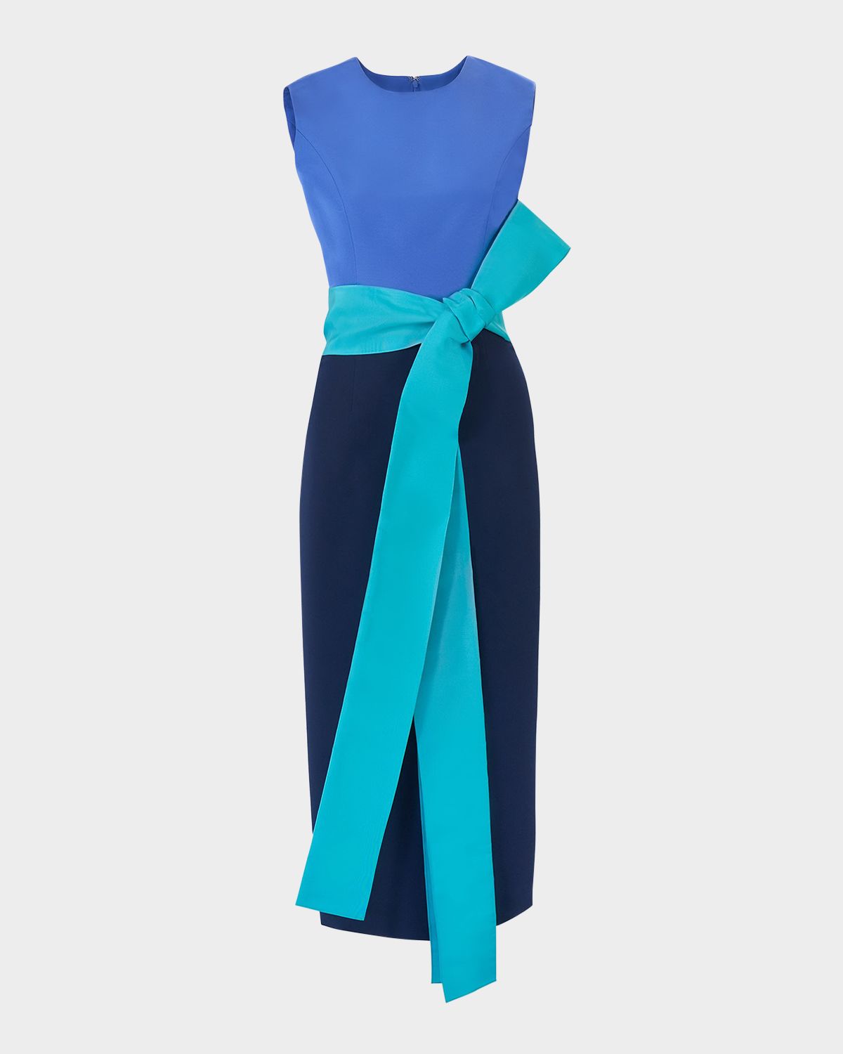 Carolina Herrera Colorblock Waist-Bow Sleeveless Midi Dress
