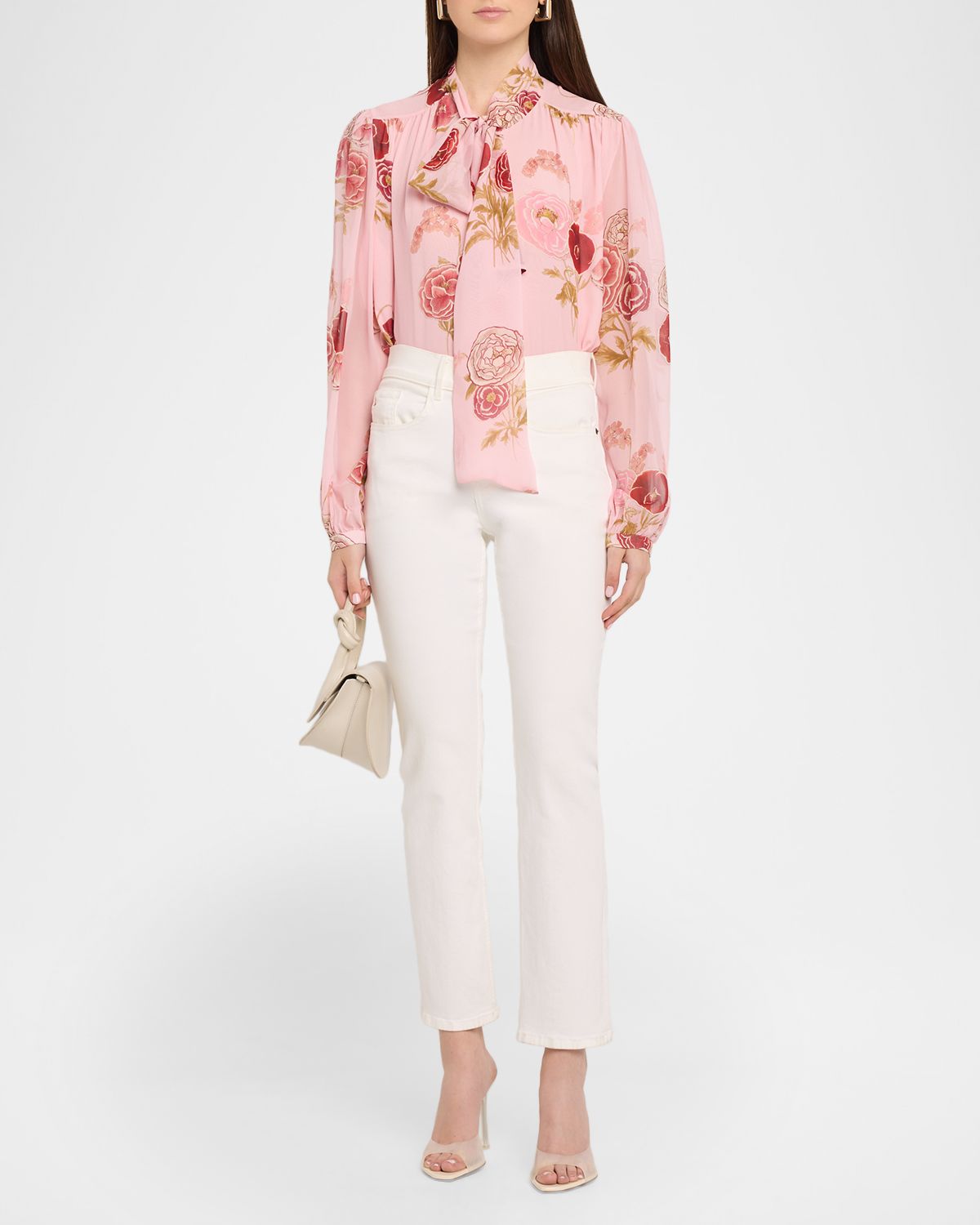 Giambattista Valli Pansies Silk Bow-Neck Blouse