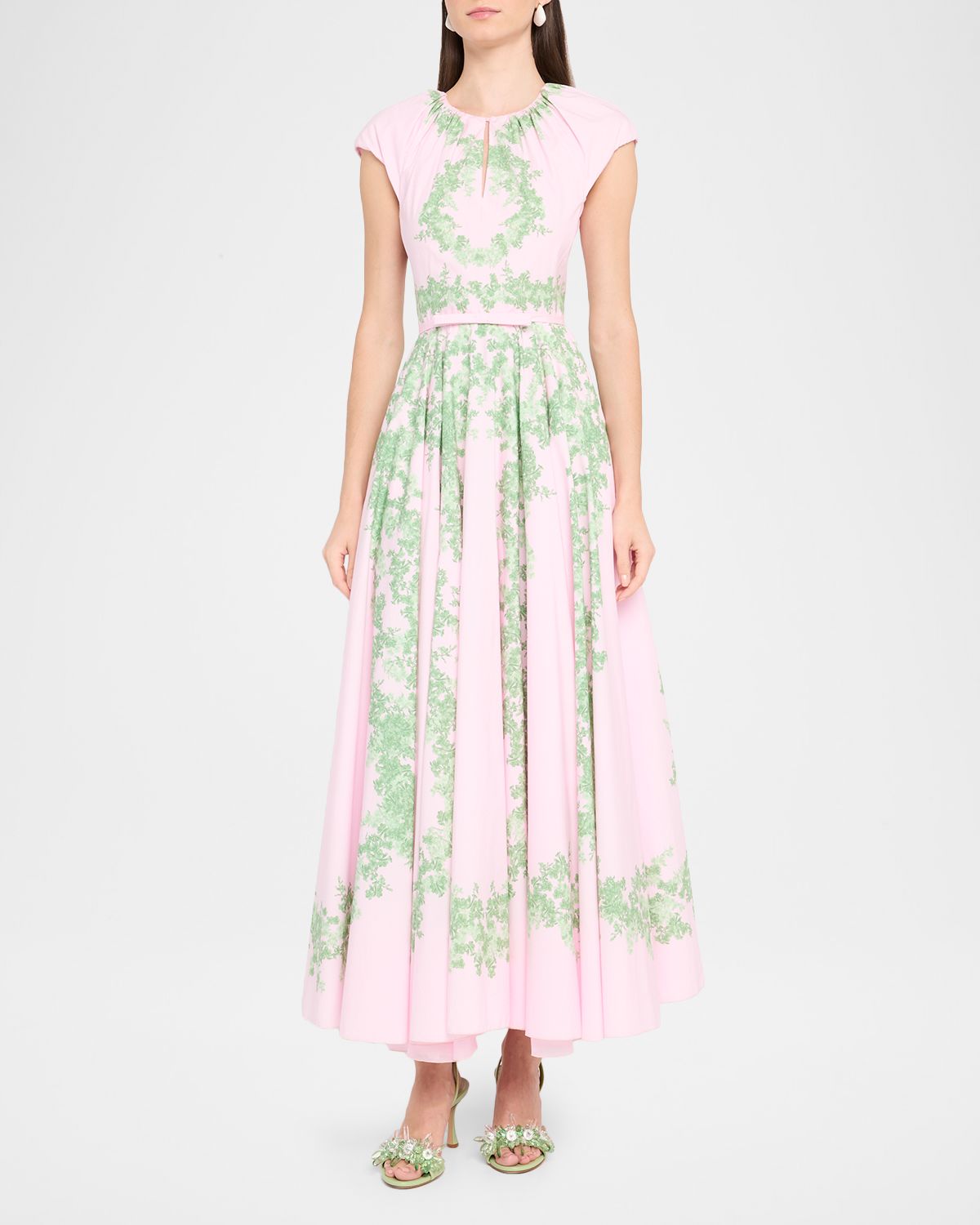 Giambattista Valli Garland Cotton Gathered Cap-Sleeve Maxi Dress