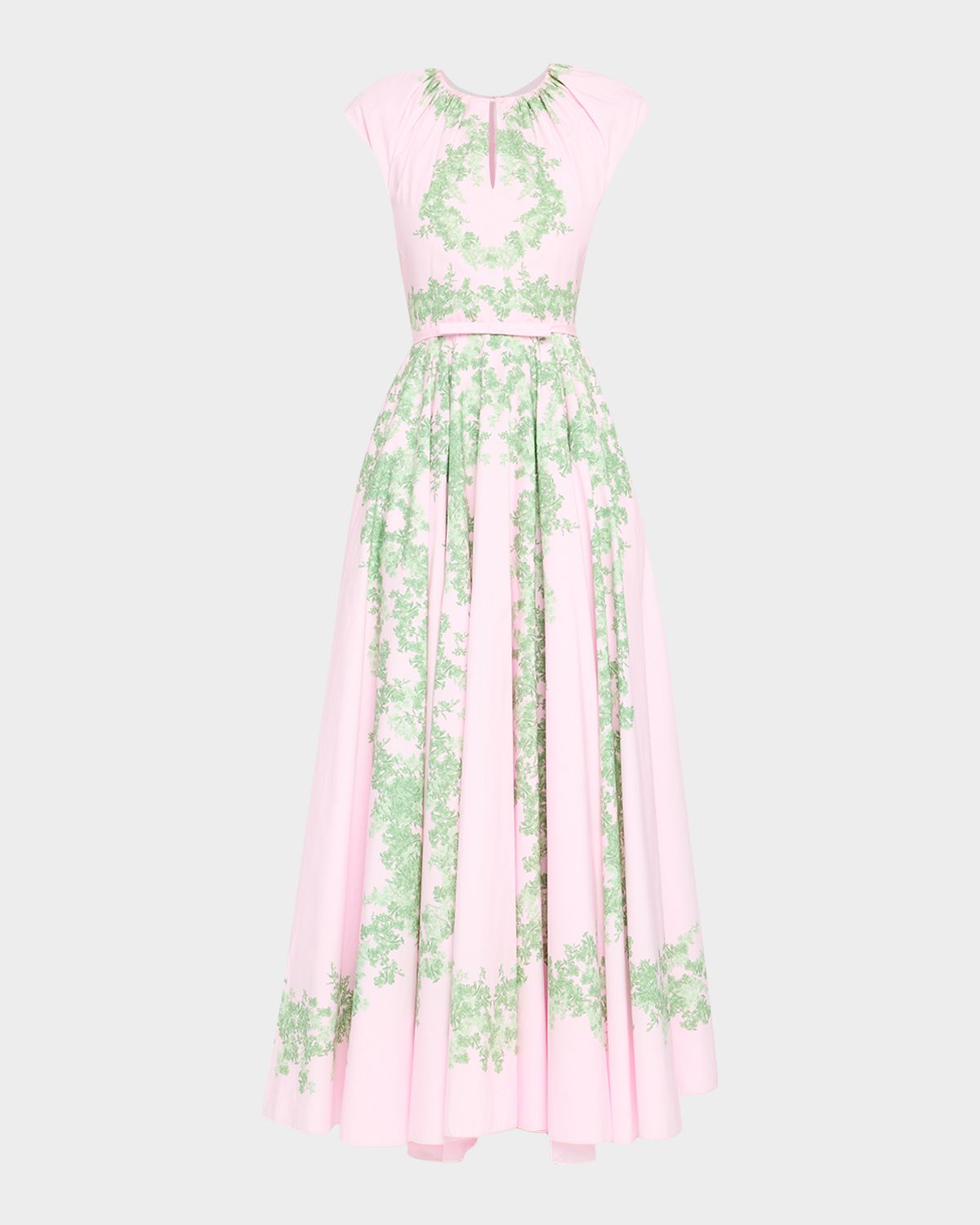 Giambattista Valli Garland Cotton Gathered Cap-Sleeve Maxi Dress