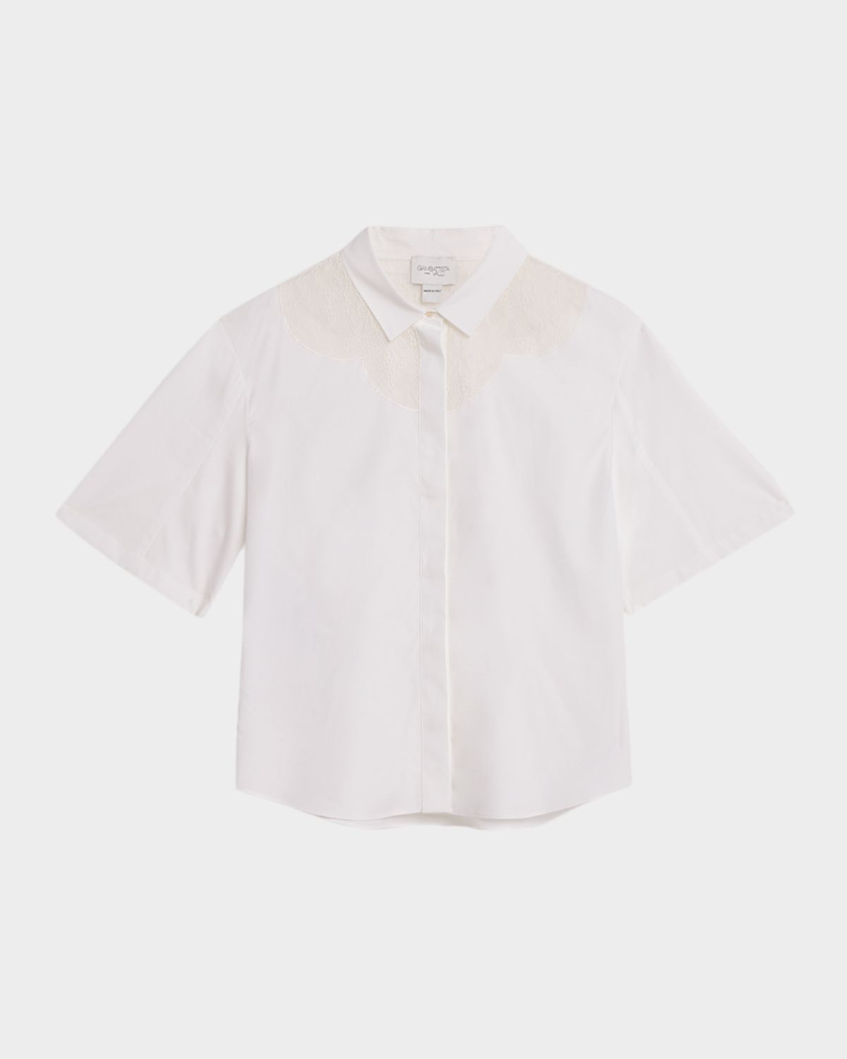 Giambattista Valli Lace-Yoke Short-Sleeve Button-Down Blouse