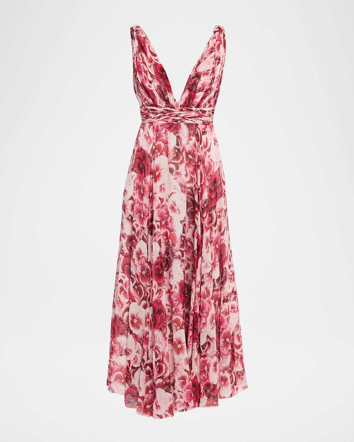 Giambattista Valli Plunging Floral Silk Knotted Maxi Dress