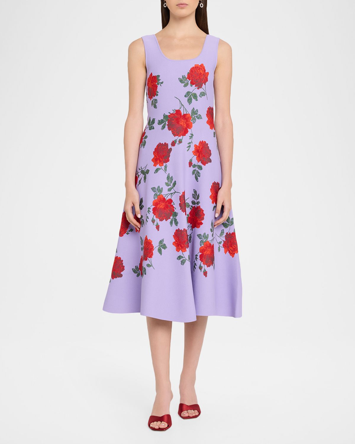 Carolina Herrera Rose Jacquard Sleeveless Fit-And-Flare Midi Dress