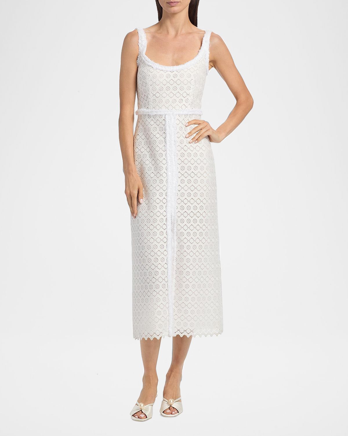 Giambattista Valli Floral Macramé Sleeveless Midi Dress