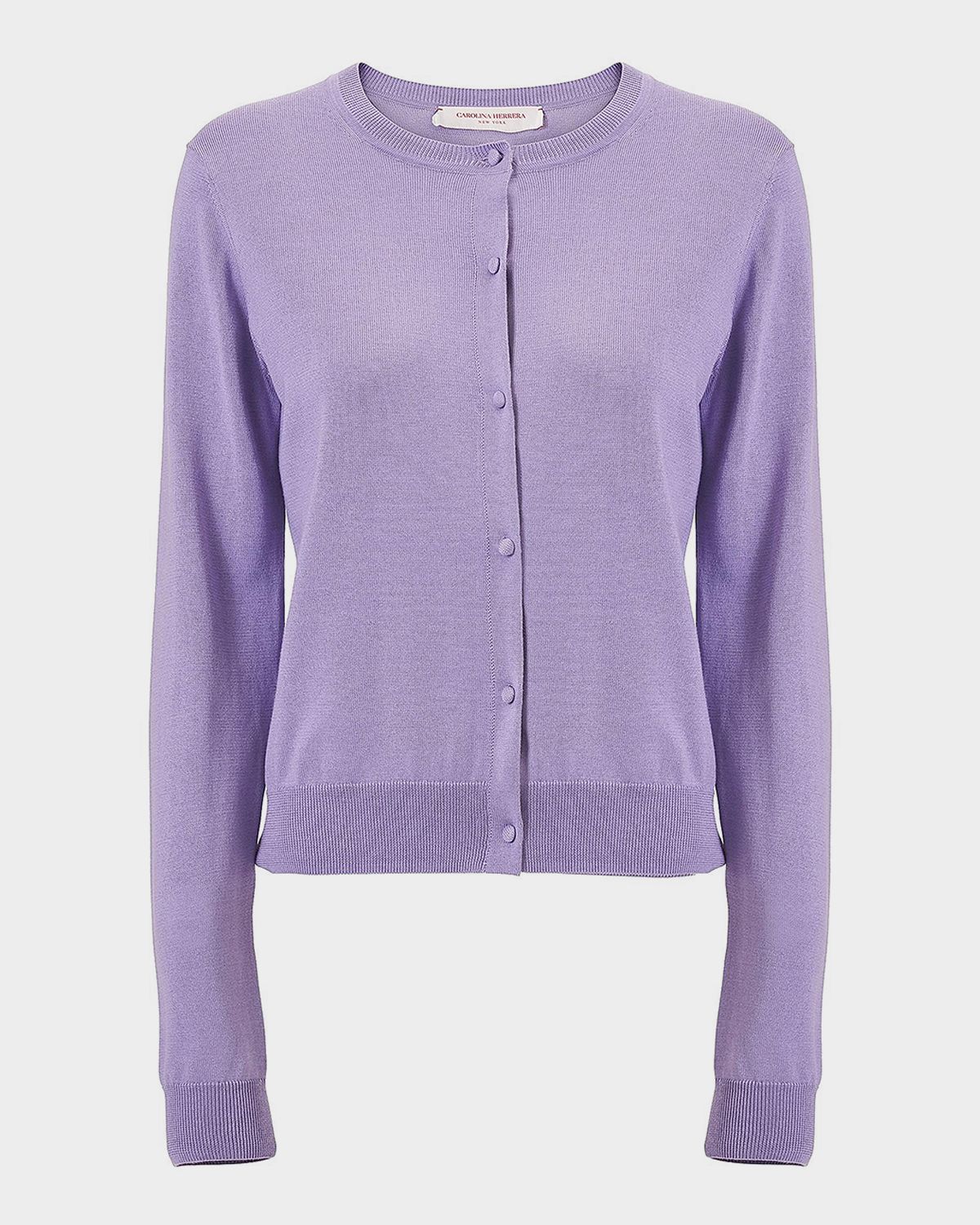 Carolina Herrera Silk-Cotton Crewneck Cardigan