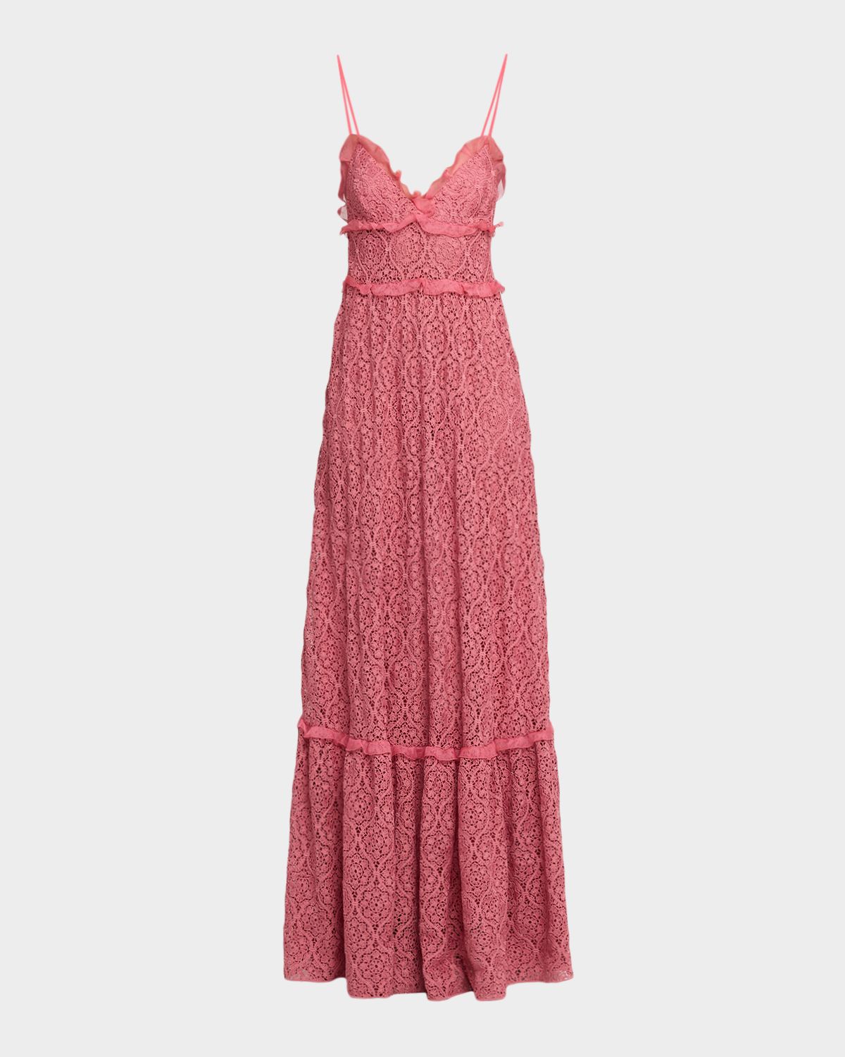 Giambattista Valli Sleeveless Crocket Knit Empire Ruffle Maxi Dress