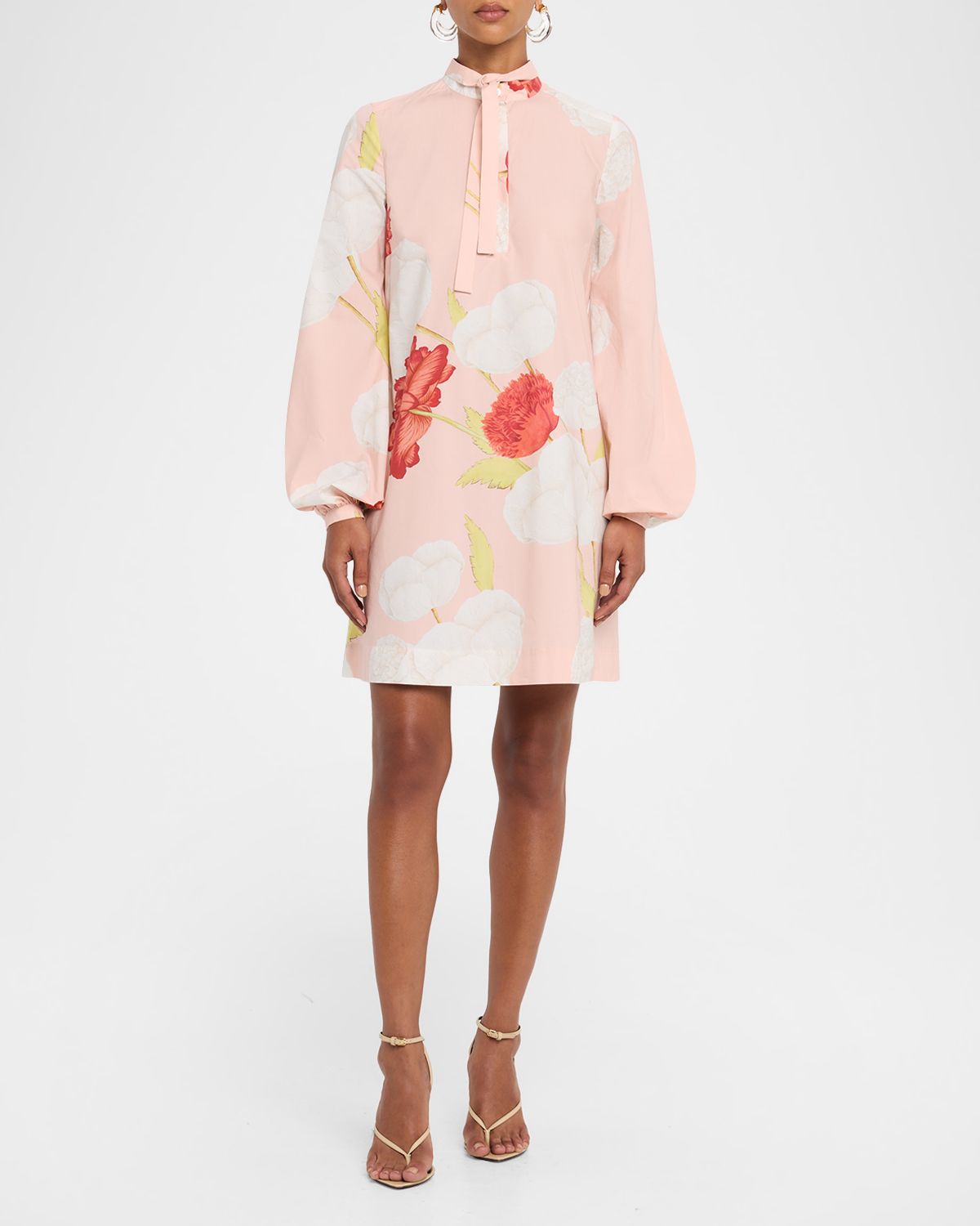 Giambattista Valli Floral-Print Cotton Balloon-Sleeve Mini Shirtdress