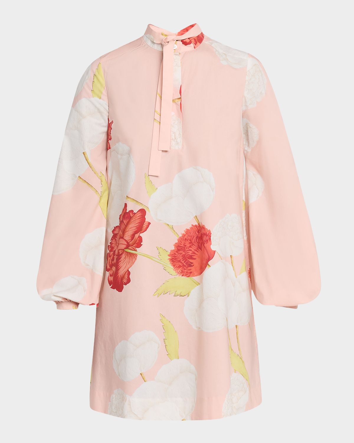 Giambattista Valli Floral-Print Cotton Balloon-Sleeve Mini Shirtdress