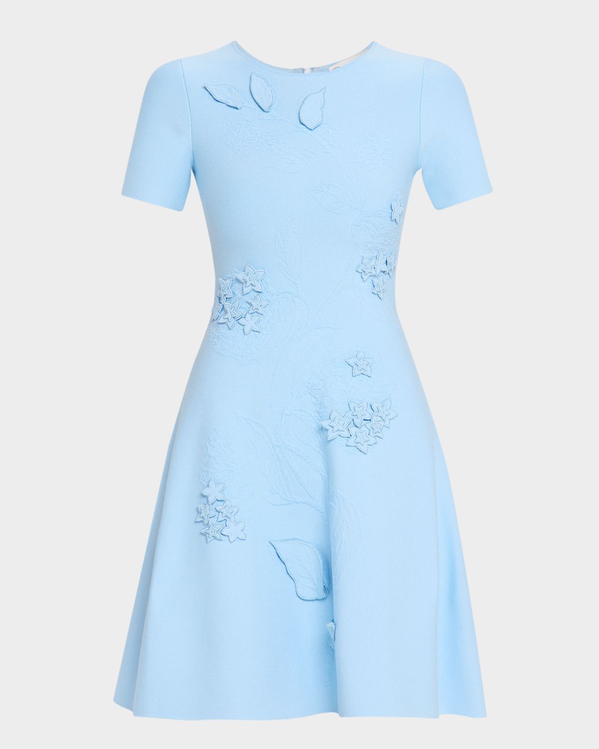 Oscar de la Renta Porcelain Flower Embroidered Jacquard Knit Mini Dress