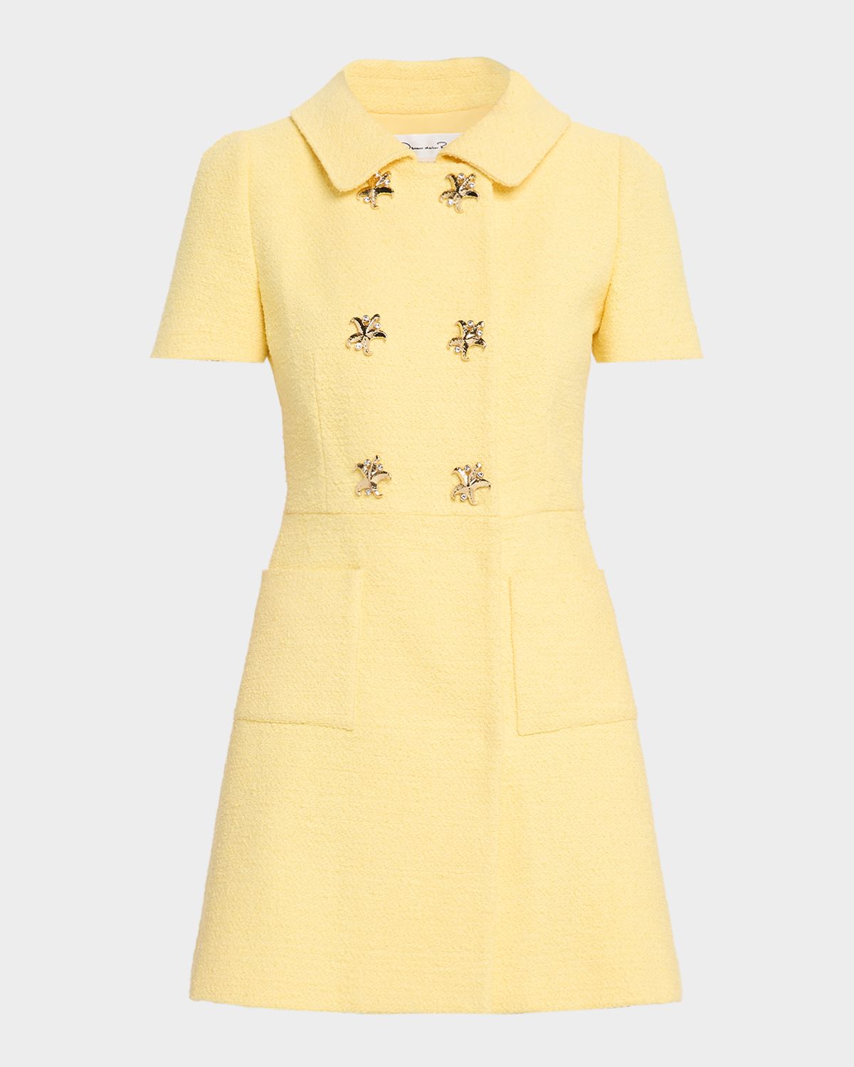 Oscar de la Renta Short-Sleeve Double-Breasted Tweed Mini Dress