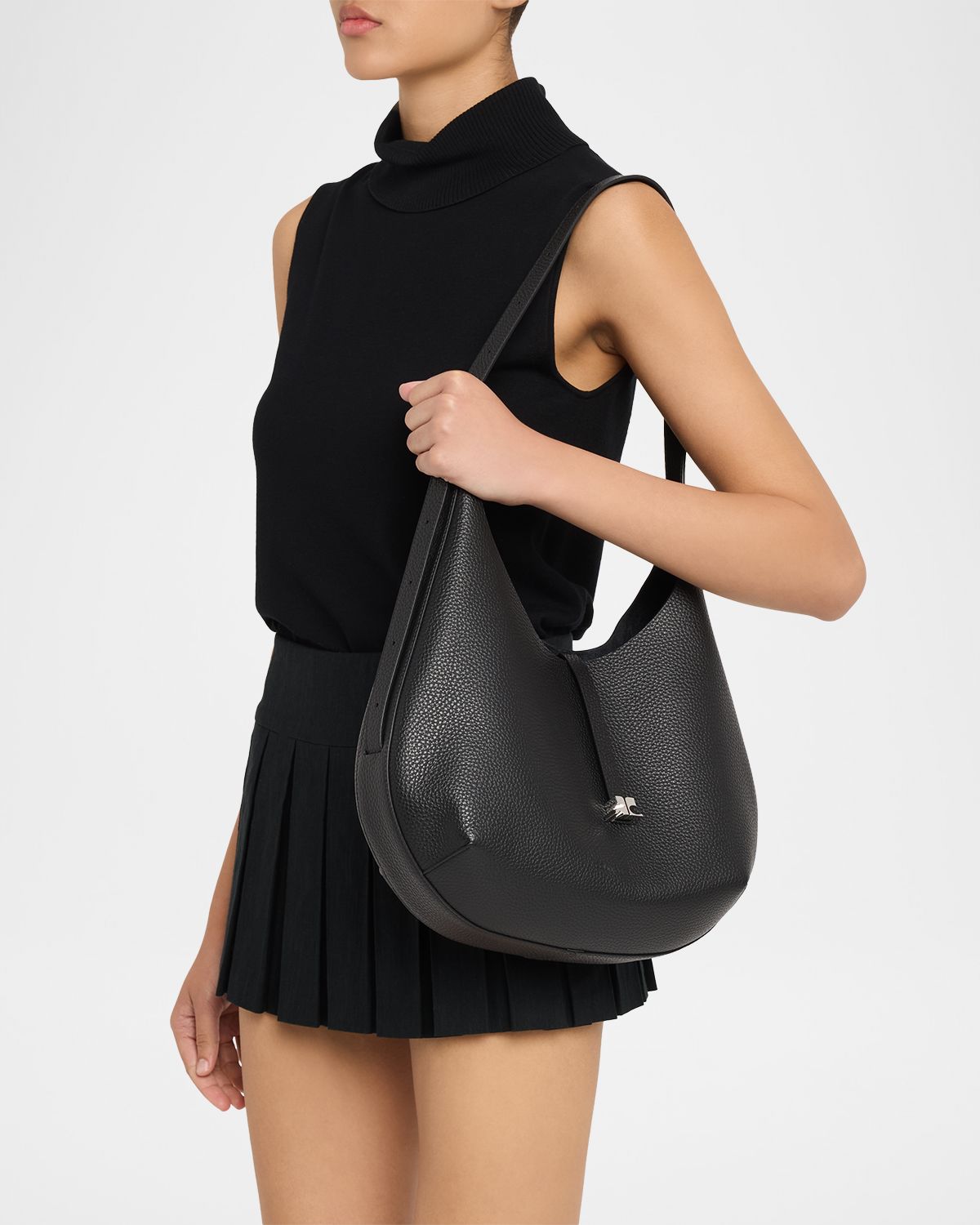 Courreges Holy Grained Leather Hobo Bag