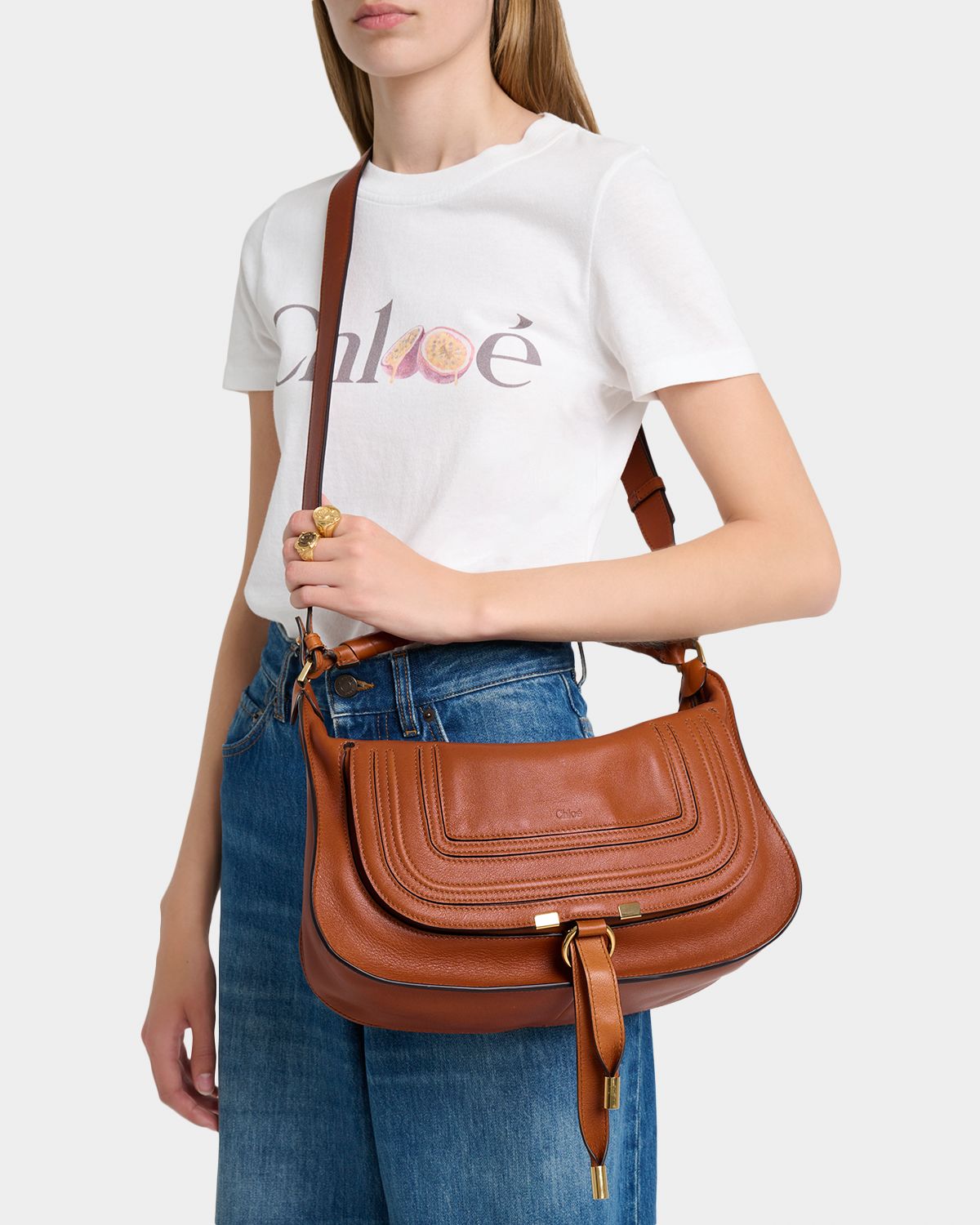 Chloe Marcie Medium Saddle Shoulder Bag in Leather