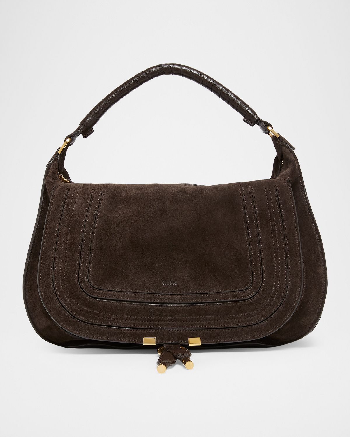 Chloe Marcie Large Saddle Shoulder Bag in Suede