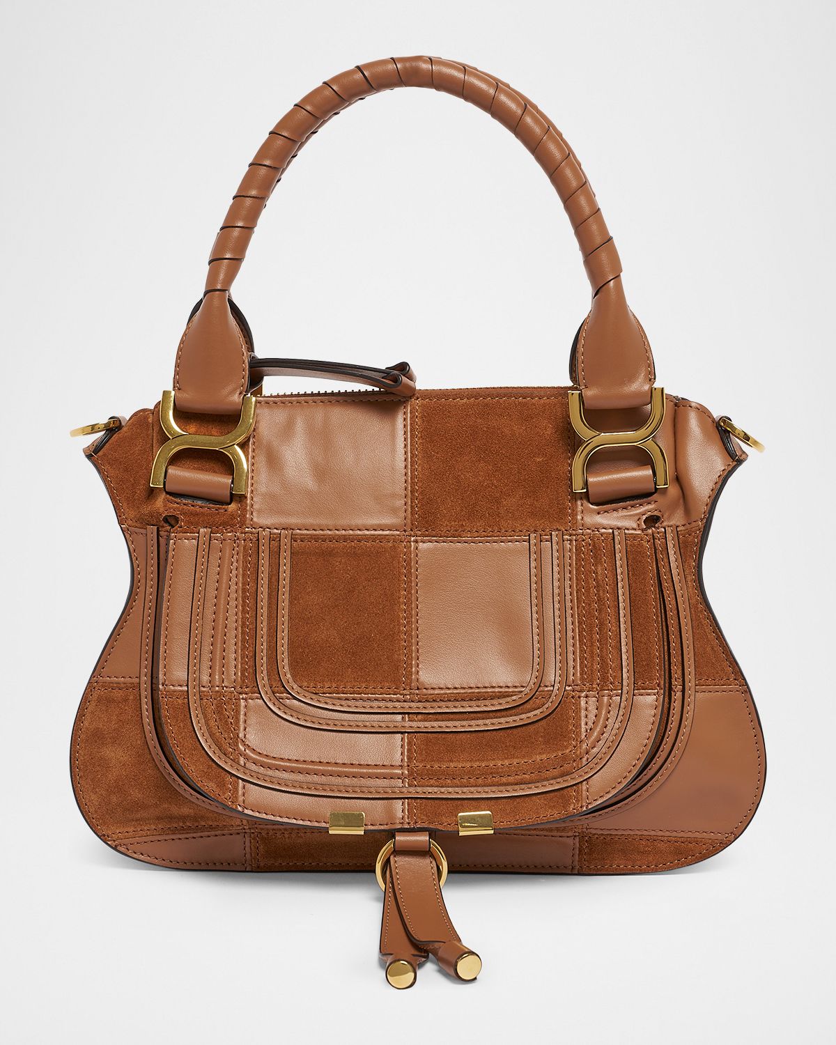 Chloe Marcie Medium Saddle Shoulder Bag in Patchwork Leather