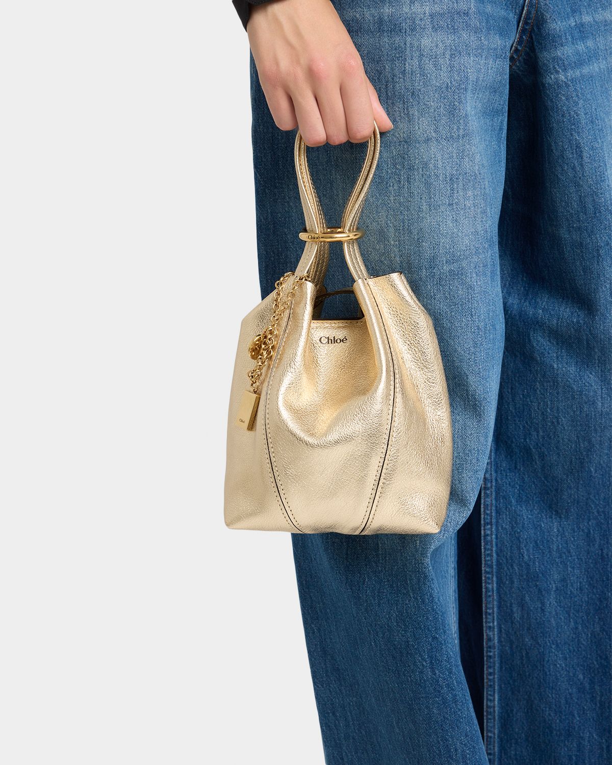 Chloe Spin Mini Tote Bag in Metallic Leather