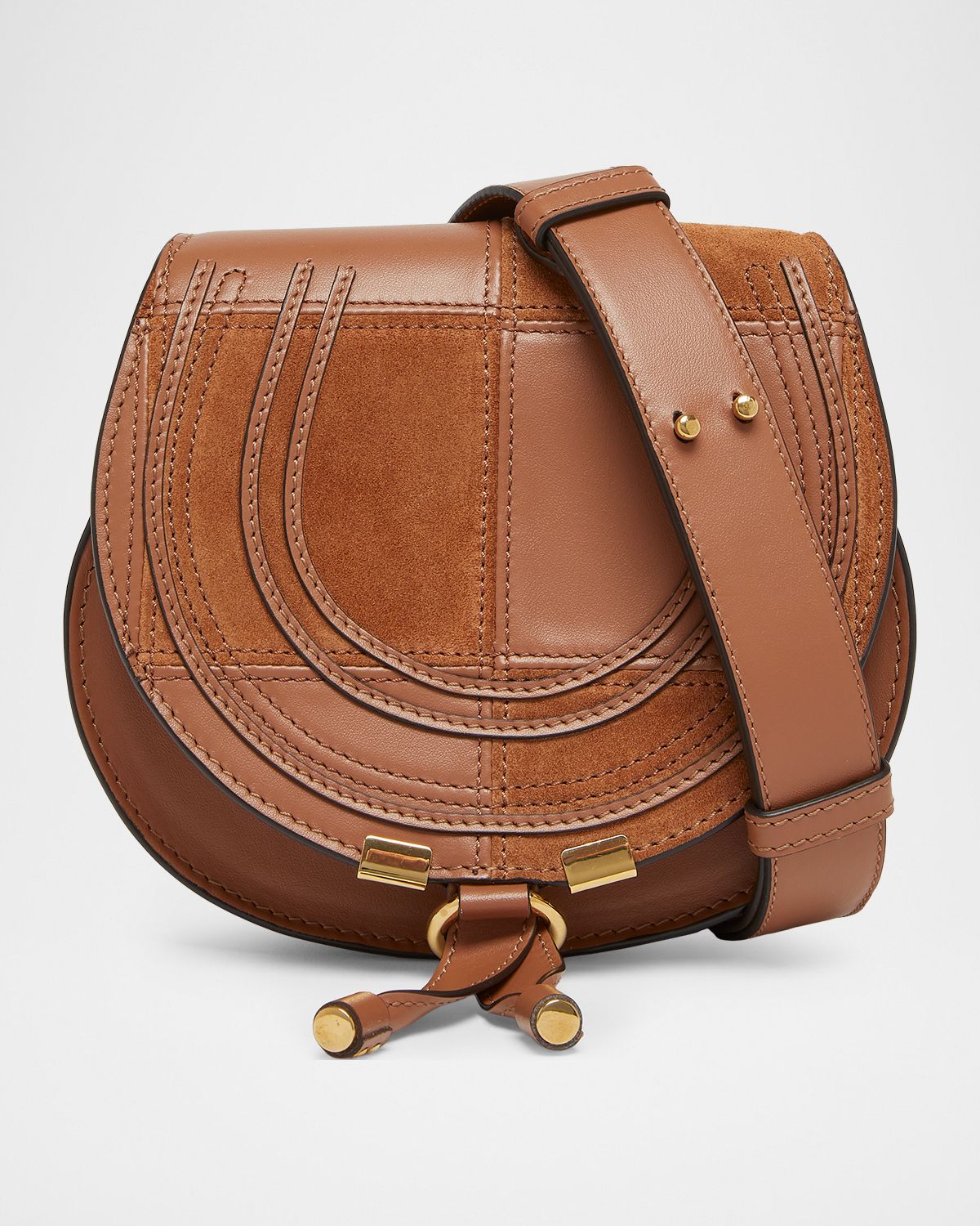 Chloe Marcie Medium Saddle Crossbody Bag in Patchwork Leather