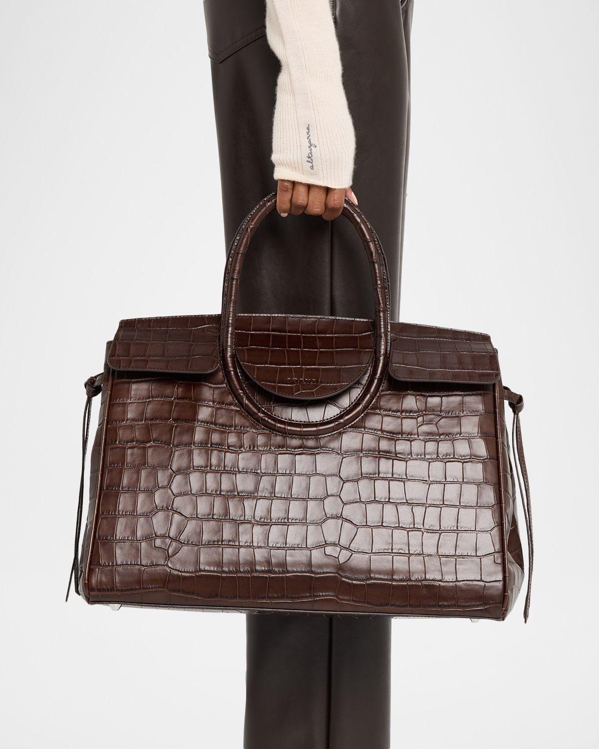 STAUD Maude Croc-Embossed Leather Top-Handle Bag | Thumbnail 6