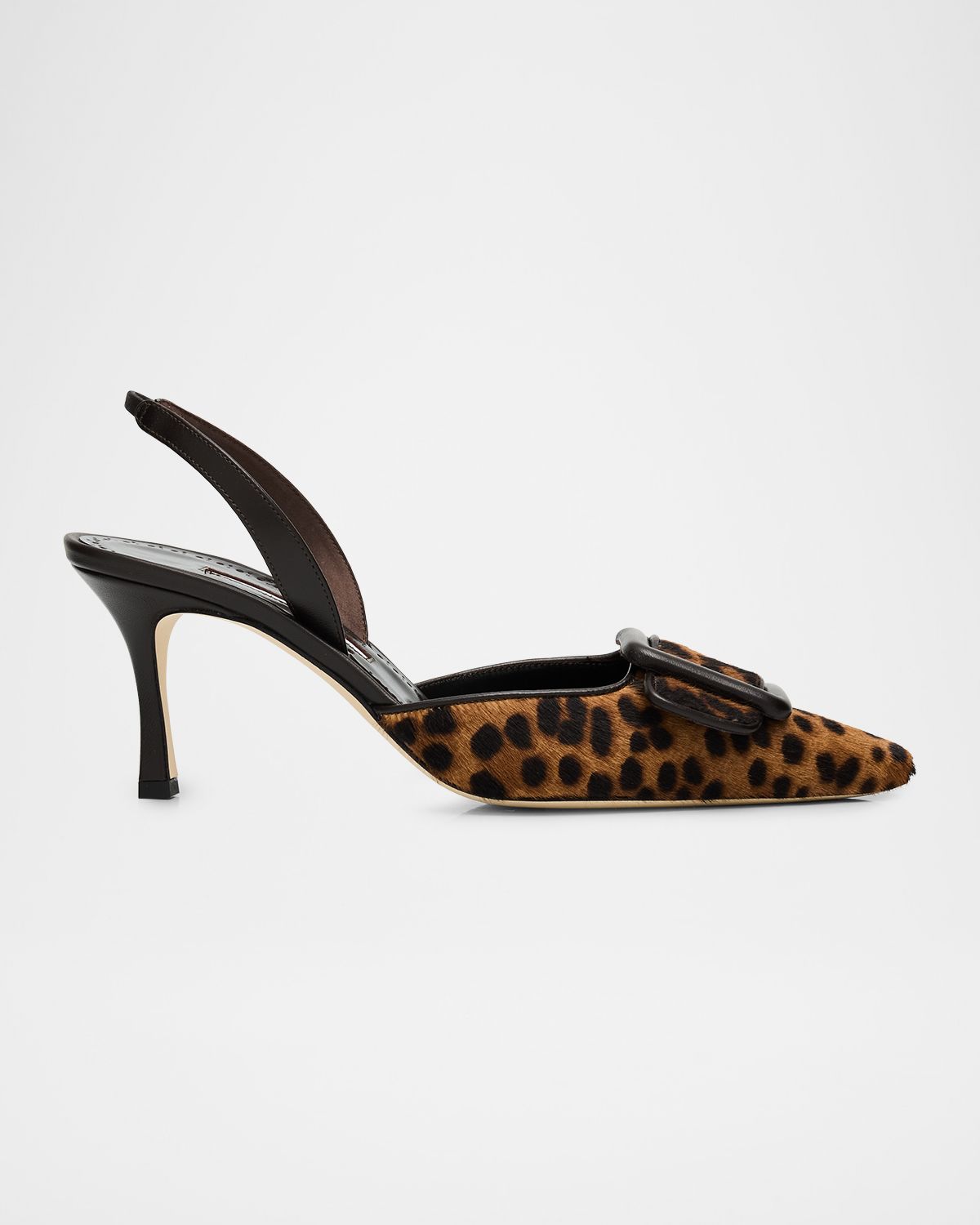 Manolo Blahnik 70mm Mayslibi Leopard Calf Hair Slingback Buckle Pumps