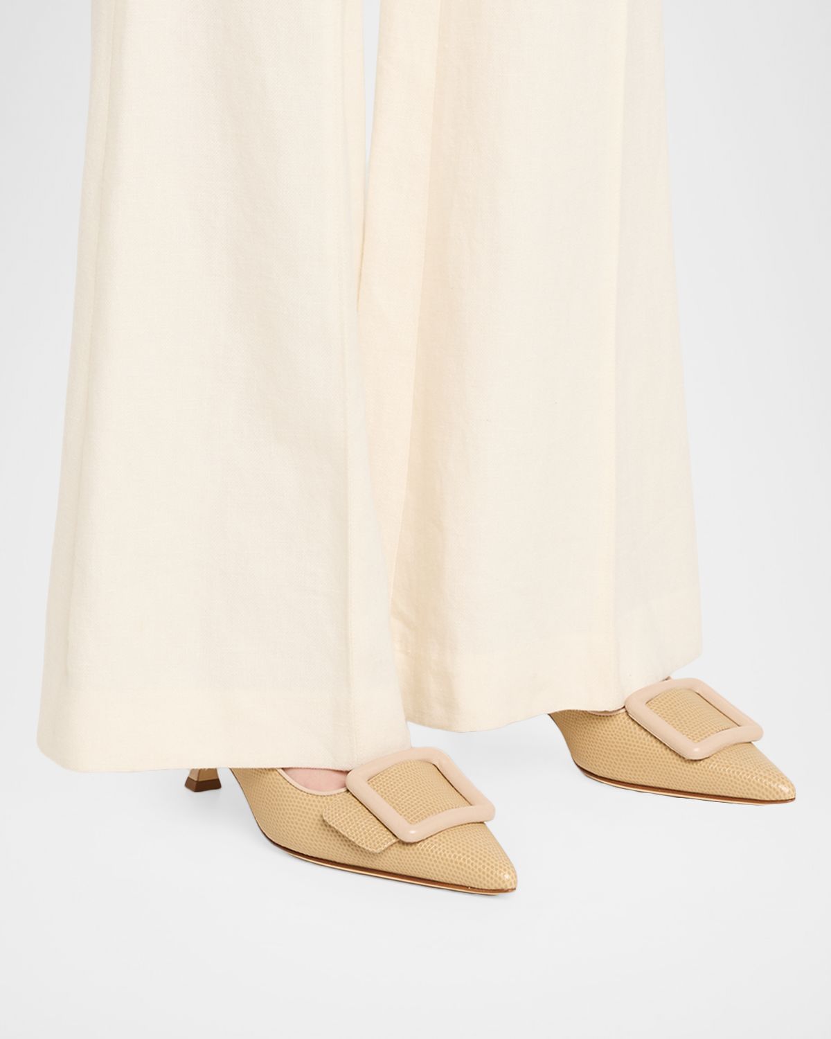 Manolo Blahnik 50mm Maysale Embossed Leather Slingback Pumps