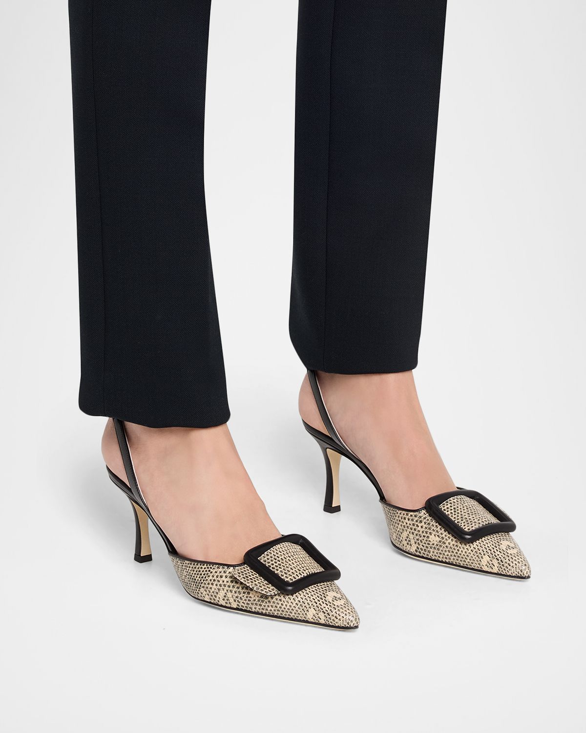 Manolo Blahnik 70mm Mayslibi Embossed Leather Slingback Pumps