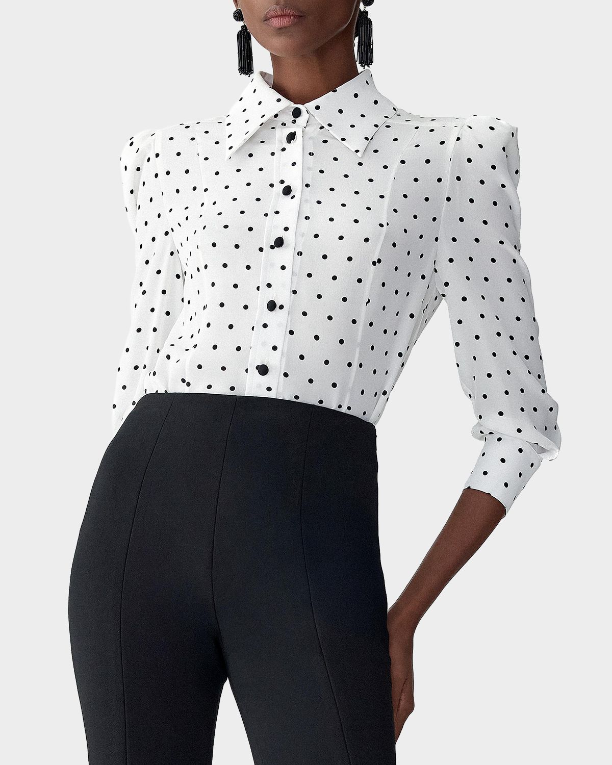 Carolina Herrera Polkadot 3/4-Sleeve Button-Front Shirt