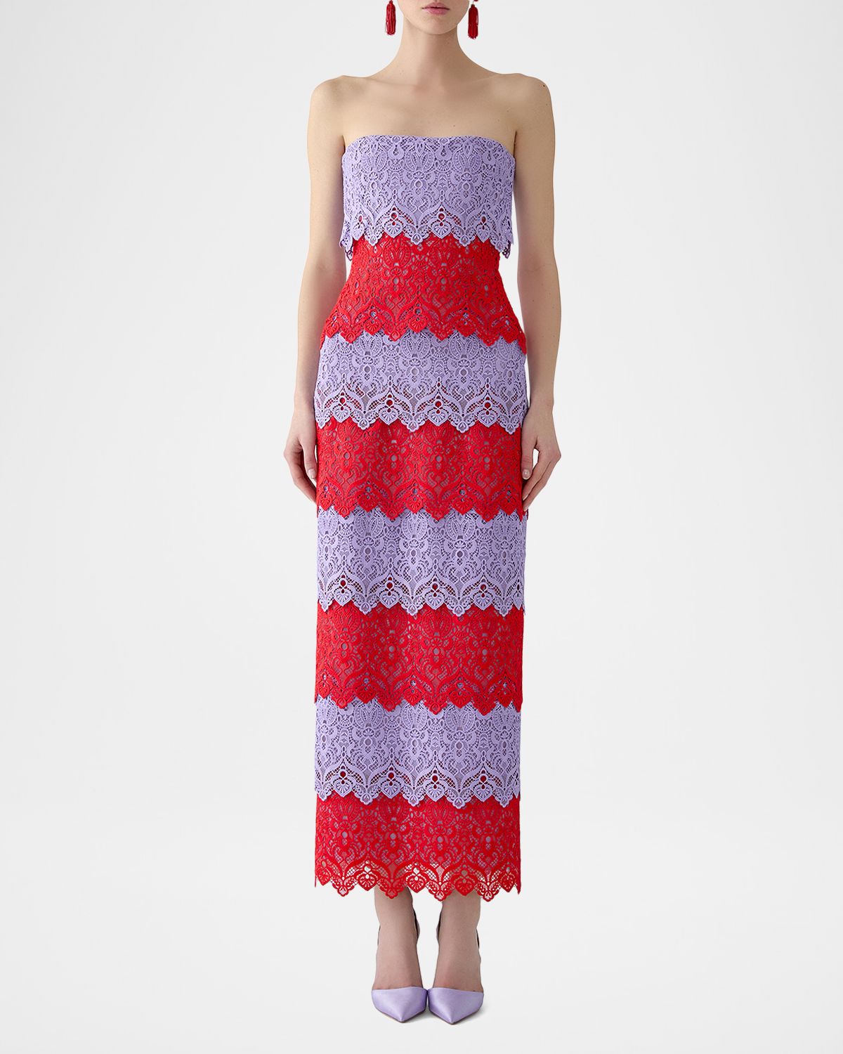 Carolina Herrera Lace-Trim Strapless Maxi Dress