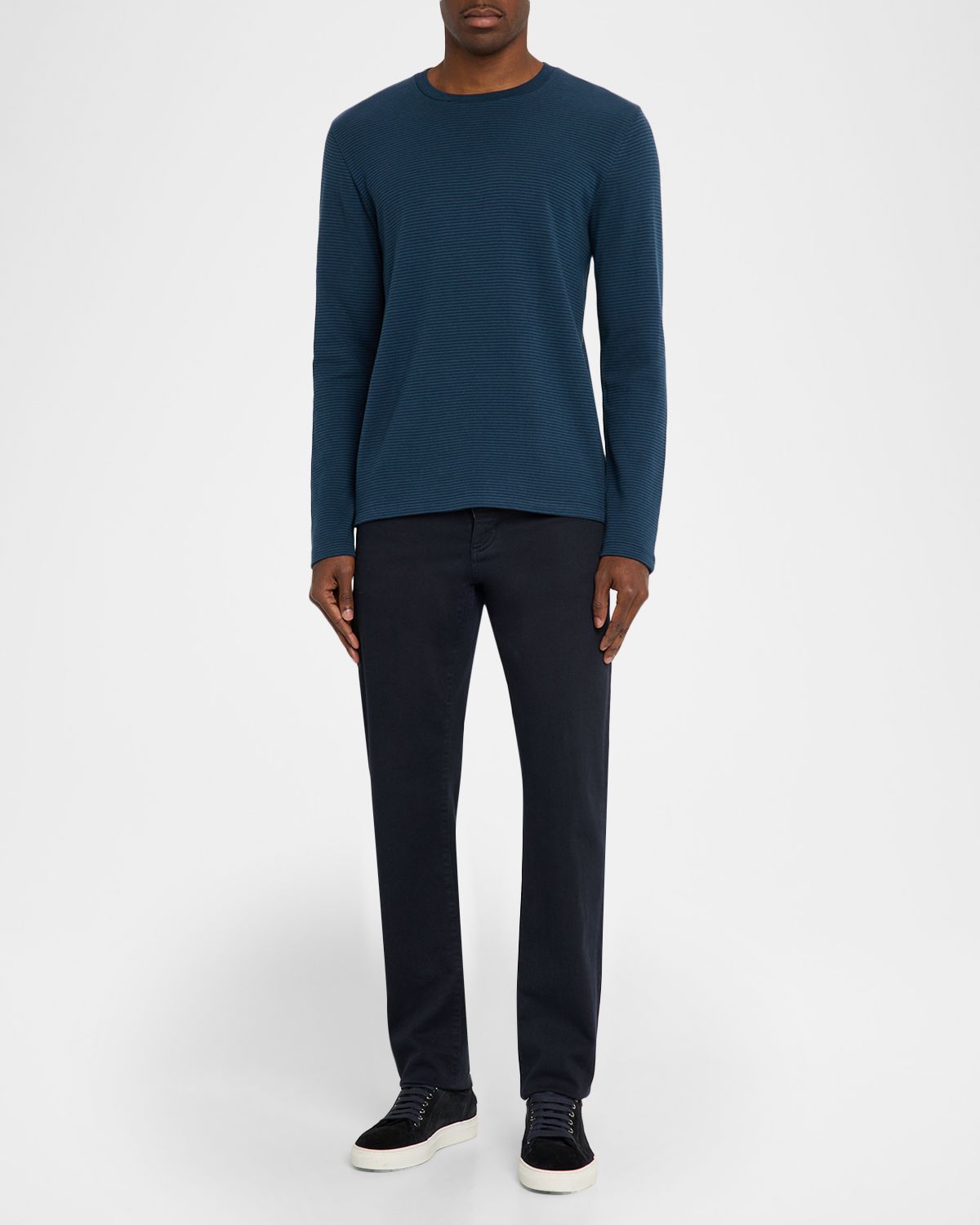 Vince Men 's Striped Double-Knit Pima Cotton Long-Sleeve T-Shirt