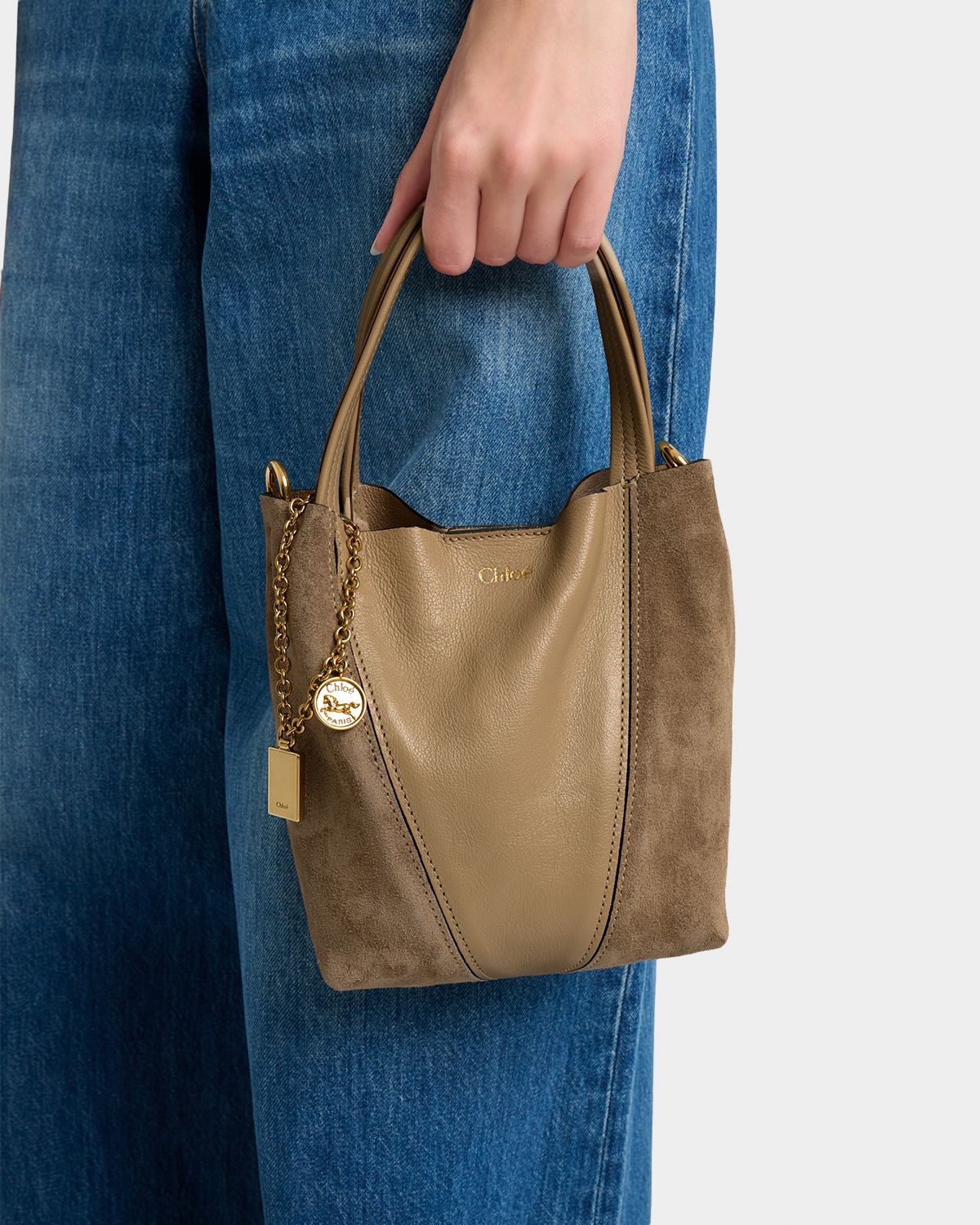 Chloe Spin Mini Tote Bag in Leather and Suede