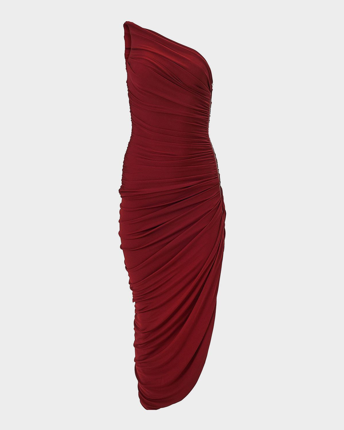 Carolina Herrera Ruched Zipper One-Shoulder Midi Dress