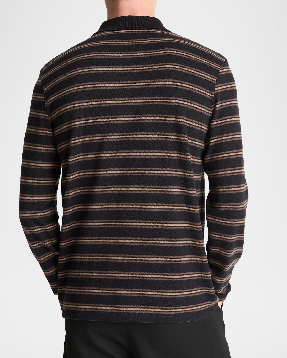Vince Men 's Striped Cotton-Blend Long-Sleeve Polo Shirt