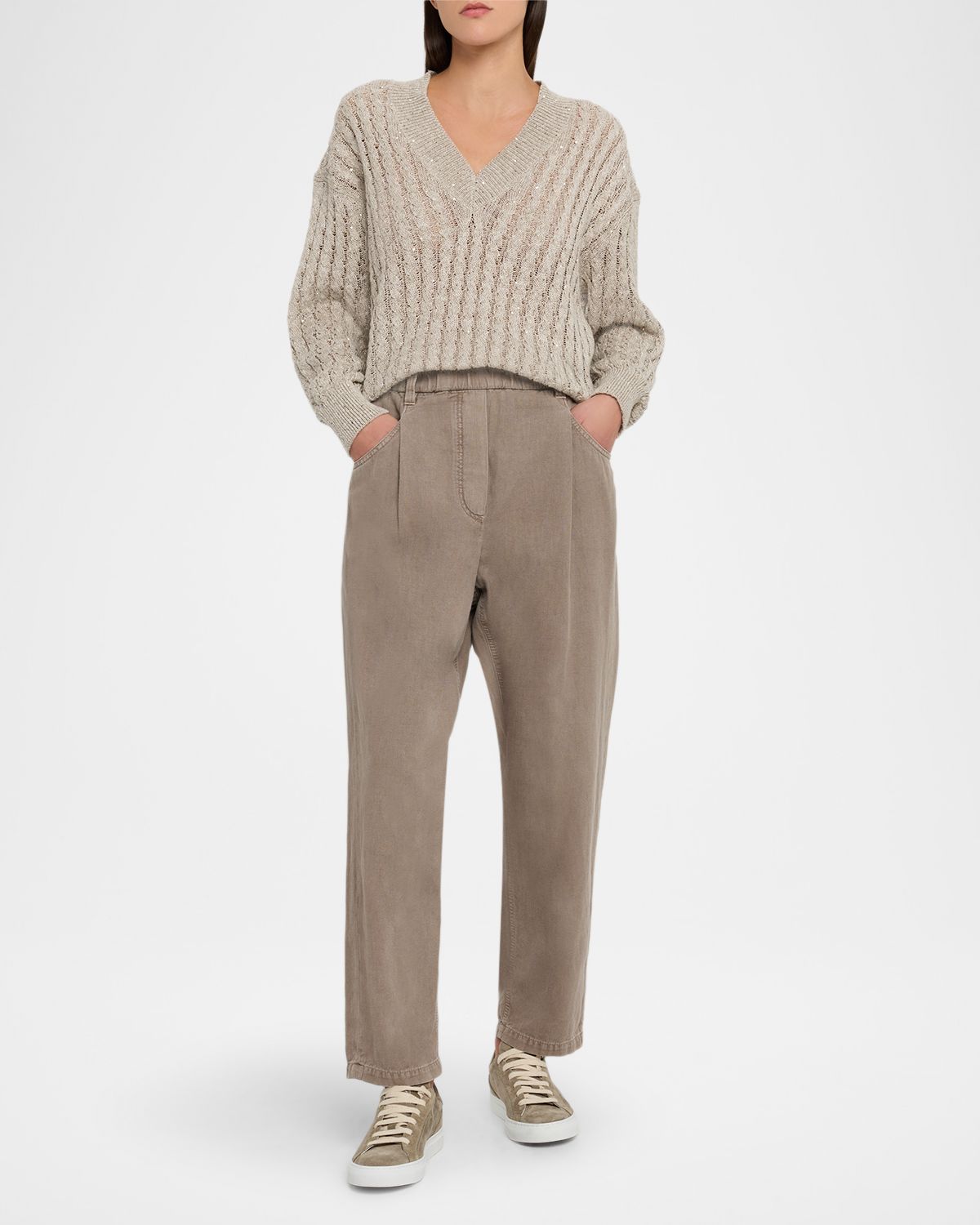 Brunello Cucinelli Dyed Cotton Twill Straight-Leg Ankle Pull-on Pants