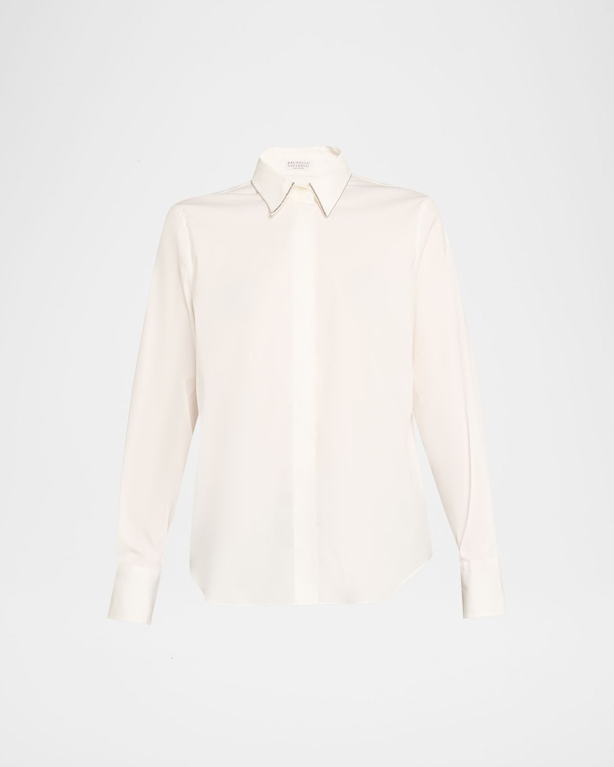 Brunello Cucinelli Monili-Trim Cotton Poplin Button-Down Shirt | Thumbnail 6