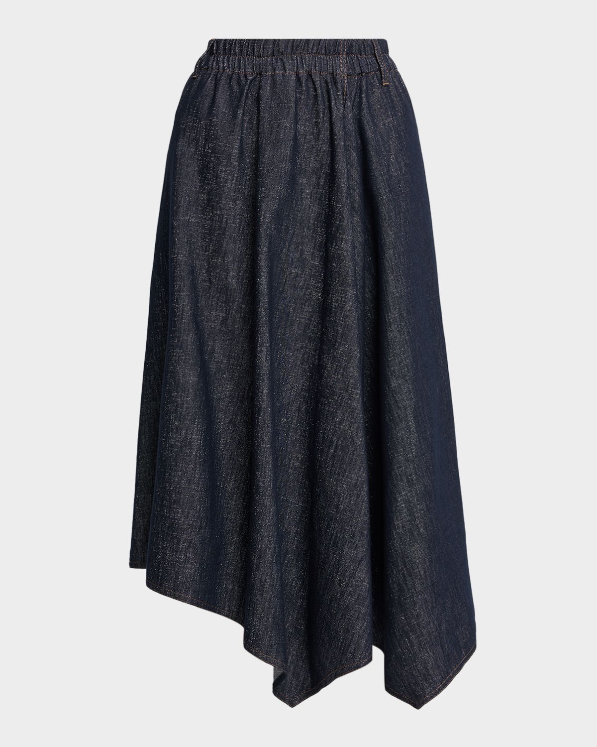 Brunello Cucinelli Asymmetric Metallic Denim Midi Skirt