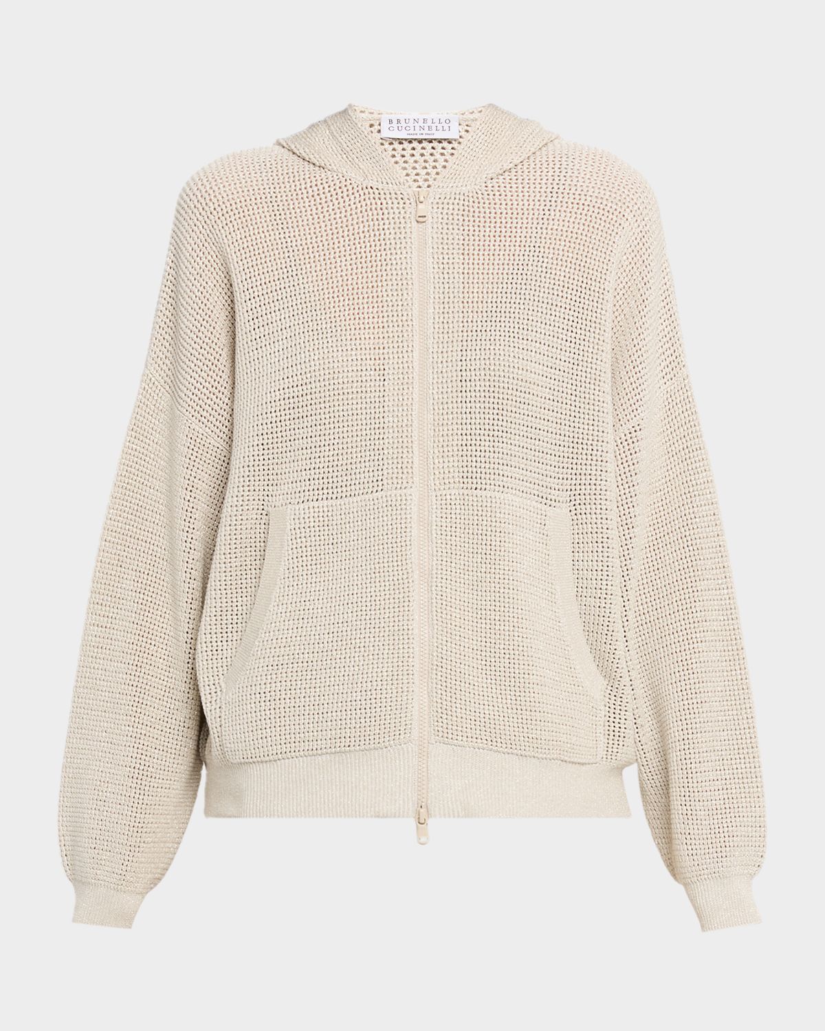 Brunello Cucinelli Sparkling Cotton Net Zip Hoodie