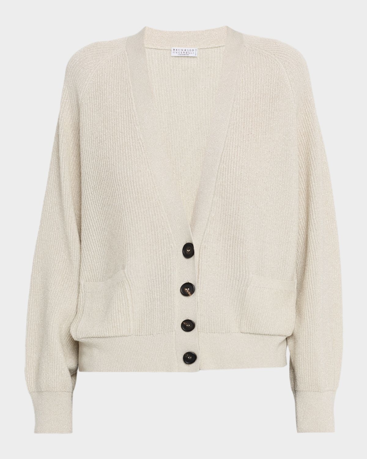 Brunello Cucinelli Sparkling Wool Rib V-Neck Cardigan