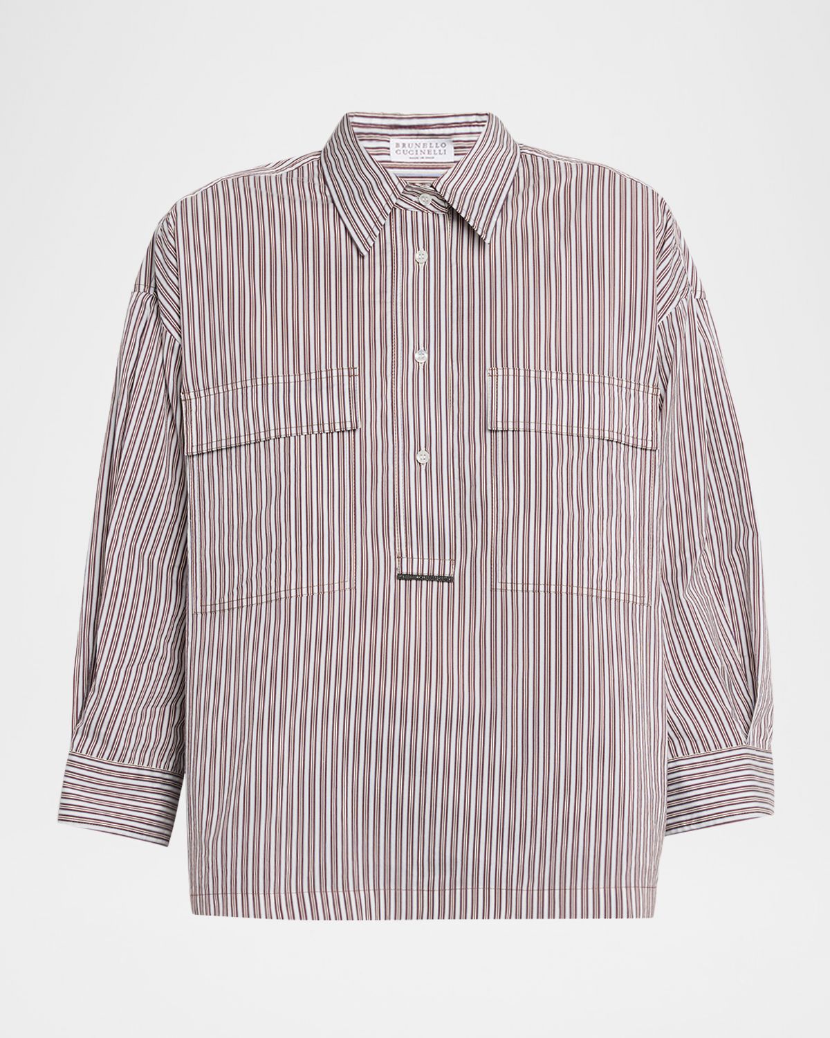 Brunello Cucinelli Striped Crispy Cotton Silk Utility Shirt