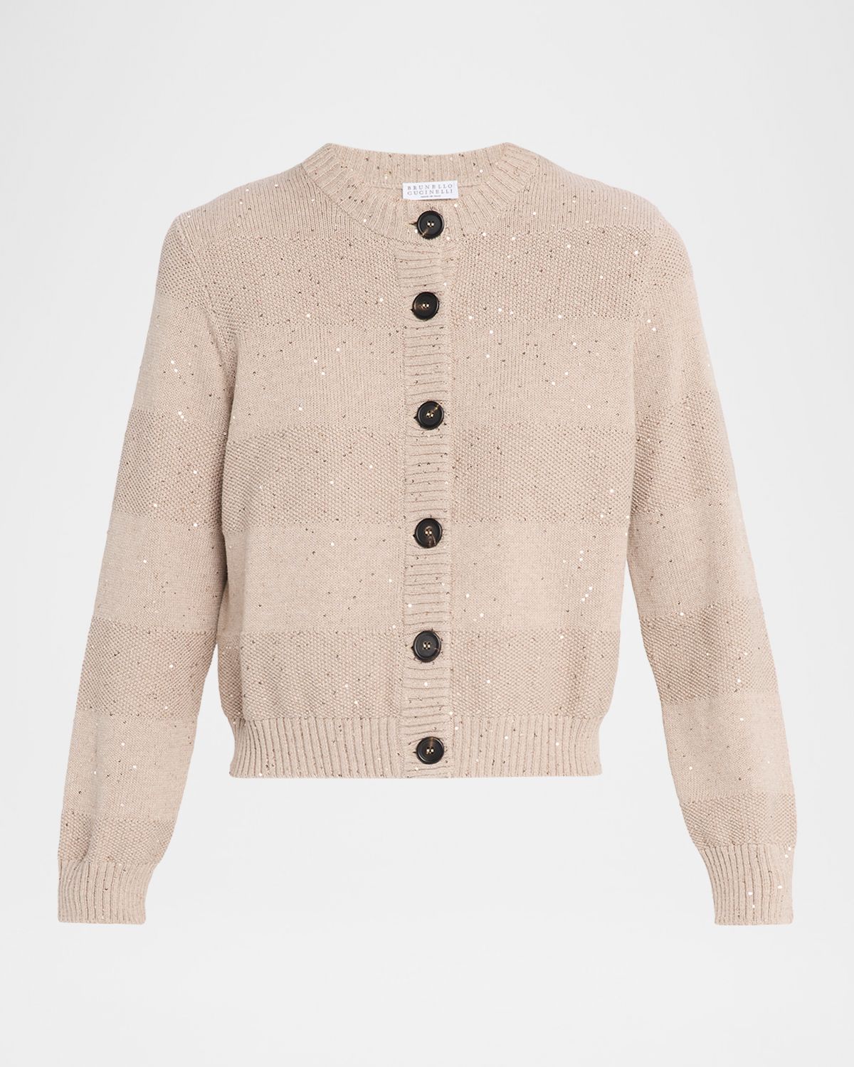 Brunello Cucinelli Pailette Striped Knit Crewneck Cardigan