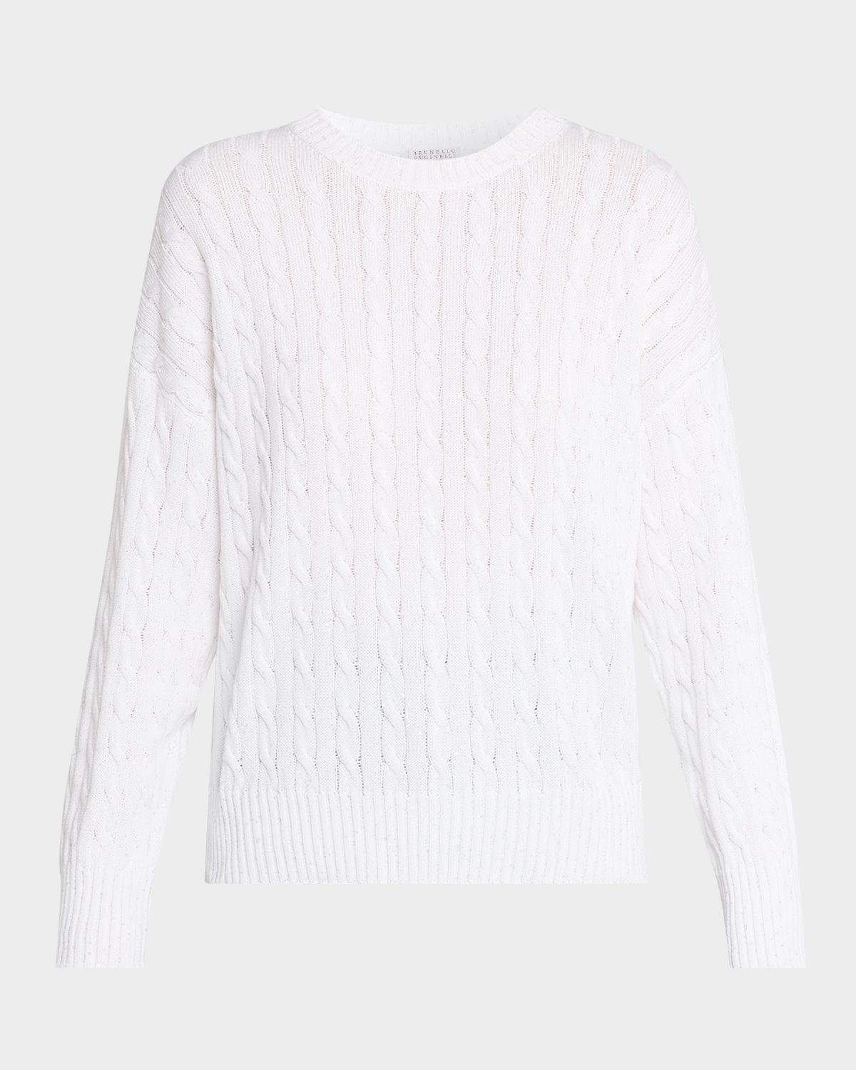 Brunello Cucinelli Cotton Paillette Cable-Knit Crewneck Sweater
