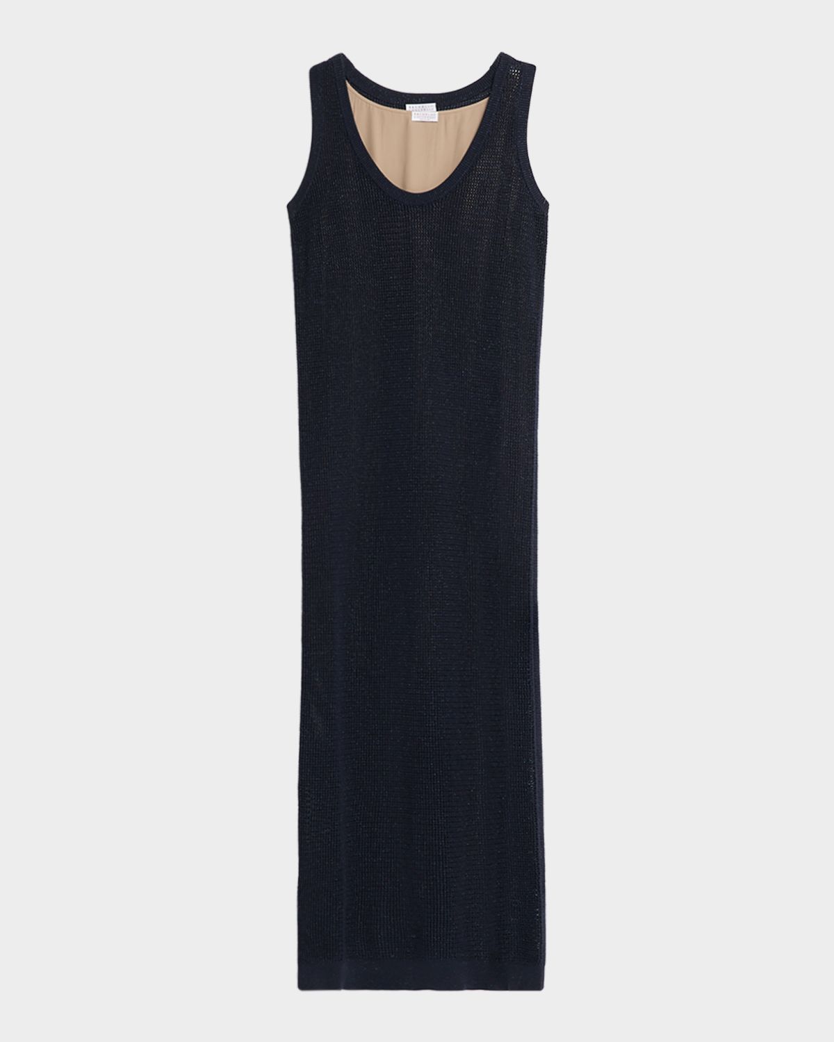 Brunello Cucinelli Metallic Textured Open Knit Ankle Tank Dress