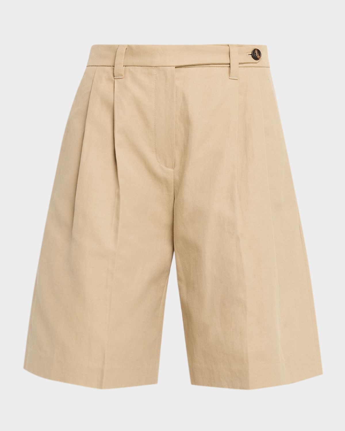 Brunello Cucinelli Pleated Cotton-Linen Bull Bermuda Shorts