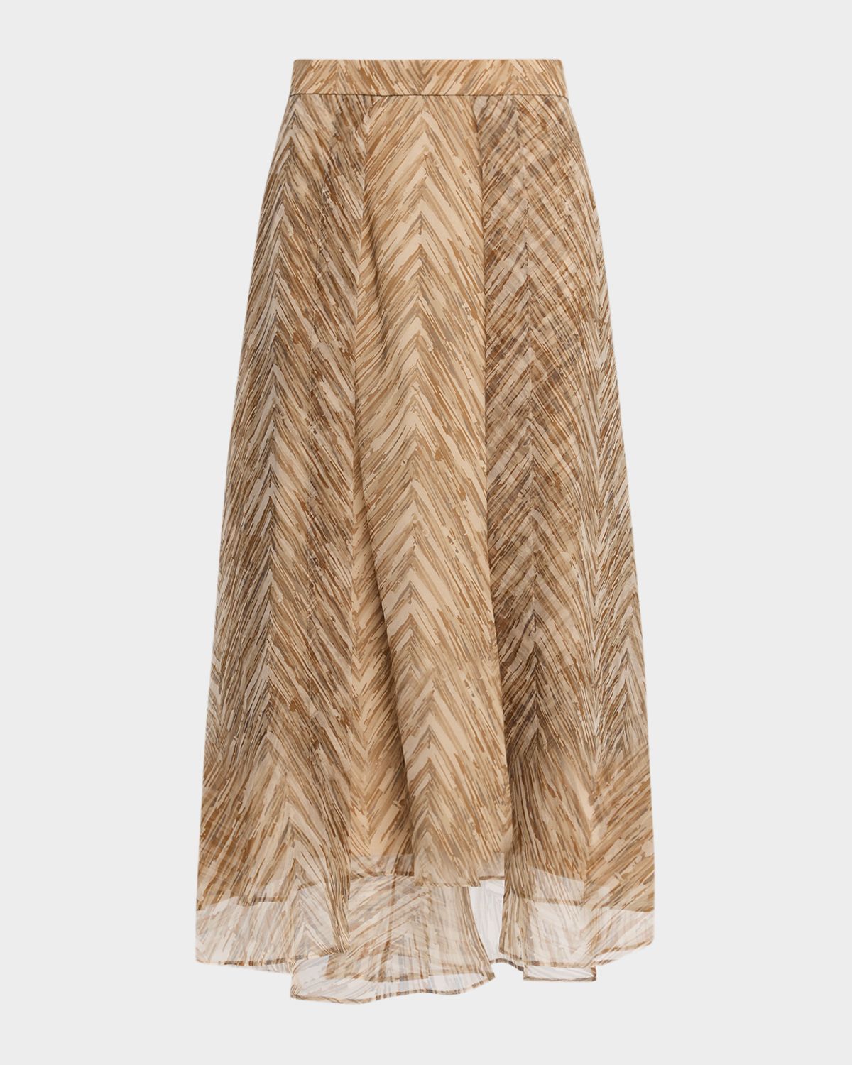 Brunello Cucinelli Summer Chevron Silk Chiffon Midi Skirt