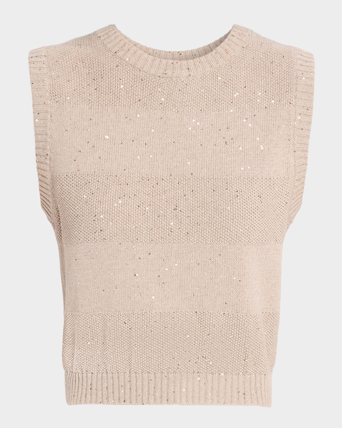 Brunello Cucinelli Paillette Cotton-Linen Knit Sleeveless Sweater