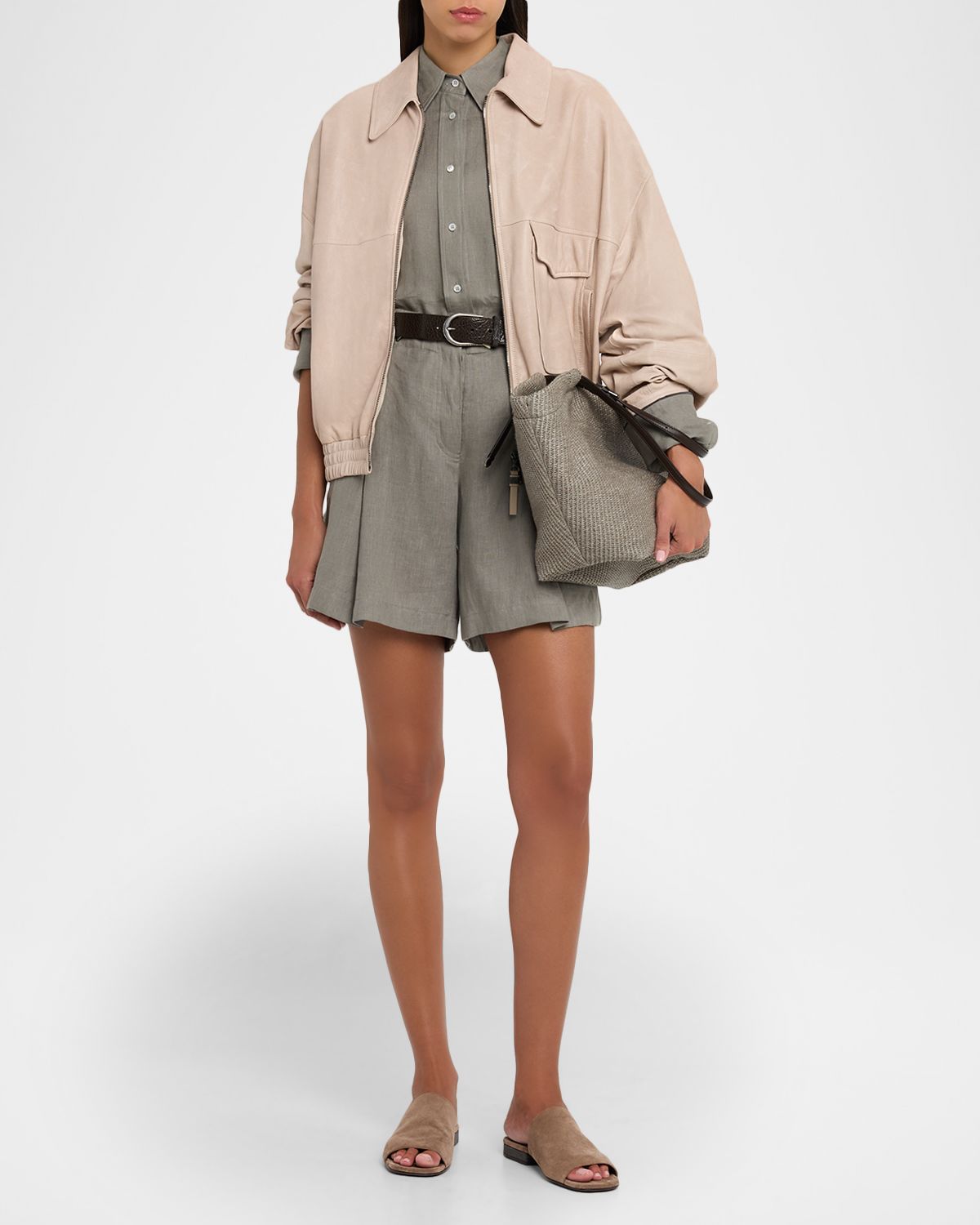 Brunello Cucinelli Glossy Nappa Leather Outerwear Jacket