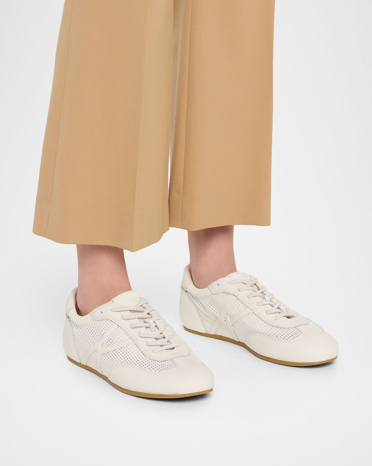 Veronica Beard Riviera Mixed Leather Slim Trainer Sneakers